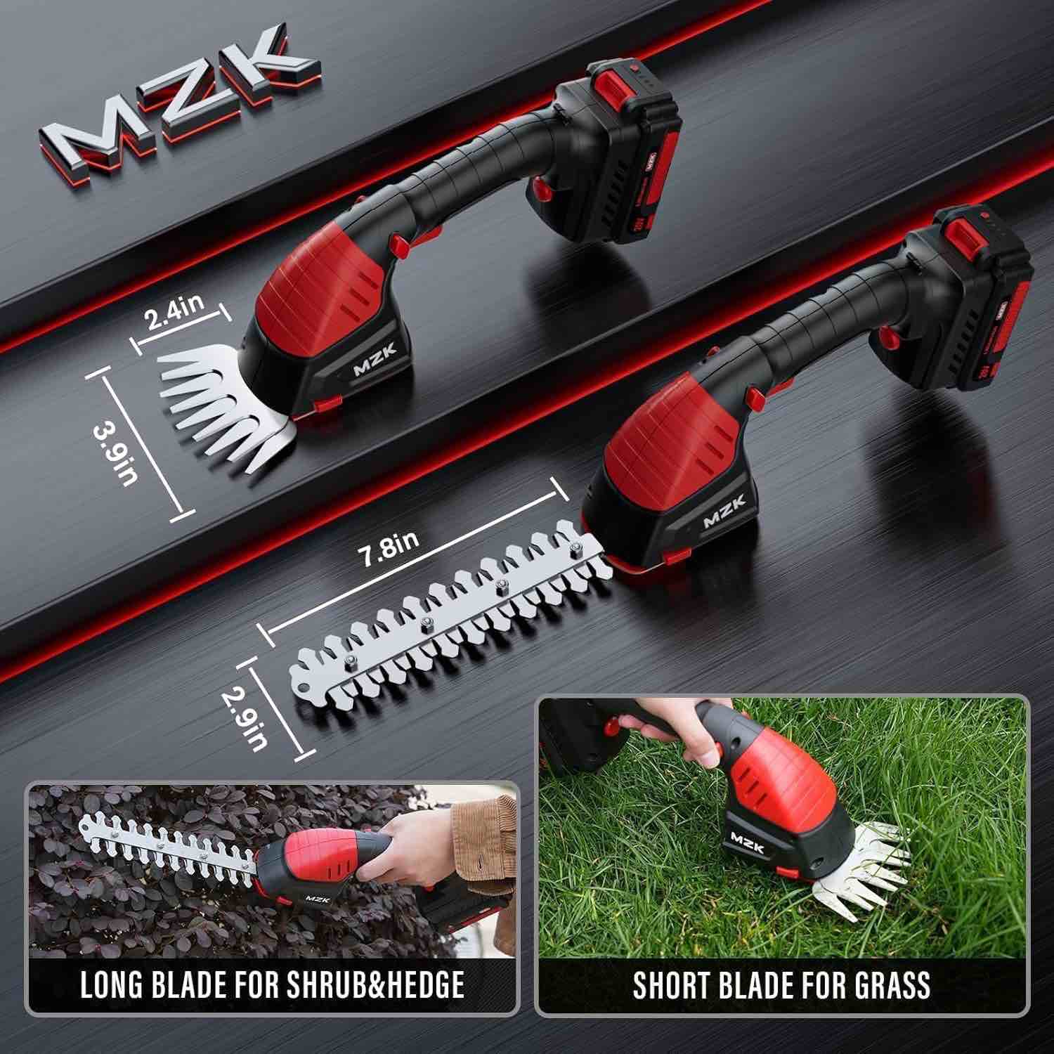 Condition photo showing As Is for mkz 2-in-1 20v pole mini hedge trimmer & grass shear, 13ft reach, electric hedge trimmer with extension pole, multi-angle (2*batteries and charger included) ht08d11
