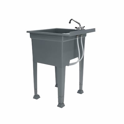 Condition photo showing As Is for (sink faucet parts not included) project source 24-in x 24-in 1 -basin gray freestanding utility tub with drain with faucet