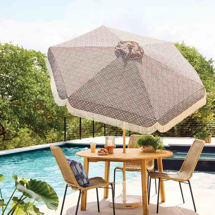 7.5' cane fringe outdoor patio umbrella brown - tempera
