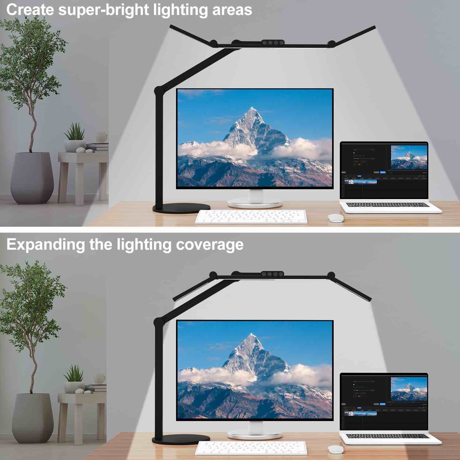 Condition photo showing As Is for architect desk lamp with atmosphere lighting, adjustable led desk light for home office with base, 24w bright auto dimming table light with rotatable swing arm for workbench computer