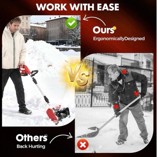 Condition photo showing As Is for electric snow blower,880w cordless snow shovel with 2×21v batteries,28cm wide blade,foldable lightweight design,durable aluminum handle for driveway,sidewalk&winter snow removal,red