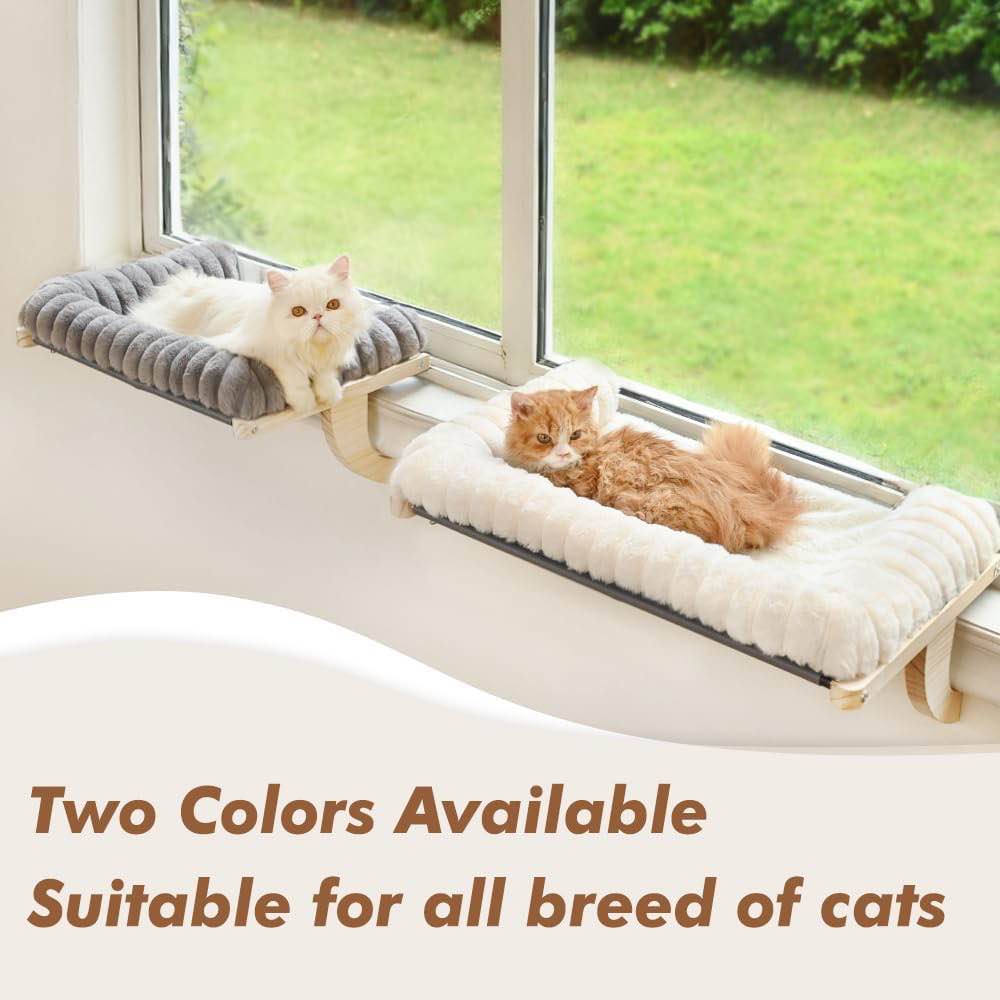 Condition photo showing Good Condition for (no hardware) cloud-soft cat window sill perch with zipper designed cushioned bed, supportive cat window seat with premium solid wood & sturdy metal frame, pet hammock bed for large cats (x-large- 27.5”x17”, grey)y