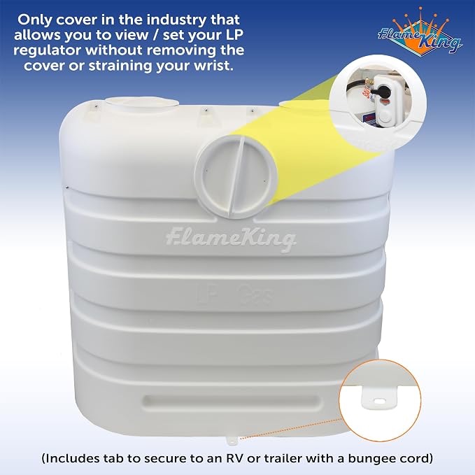 Condition photo showing As Is for (partial of cover) flame king dual 30lb lp propane tank light plastic heavy duty cover for rv, travel trailer, camper - white