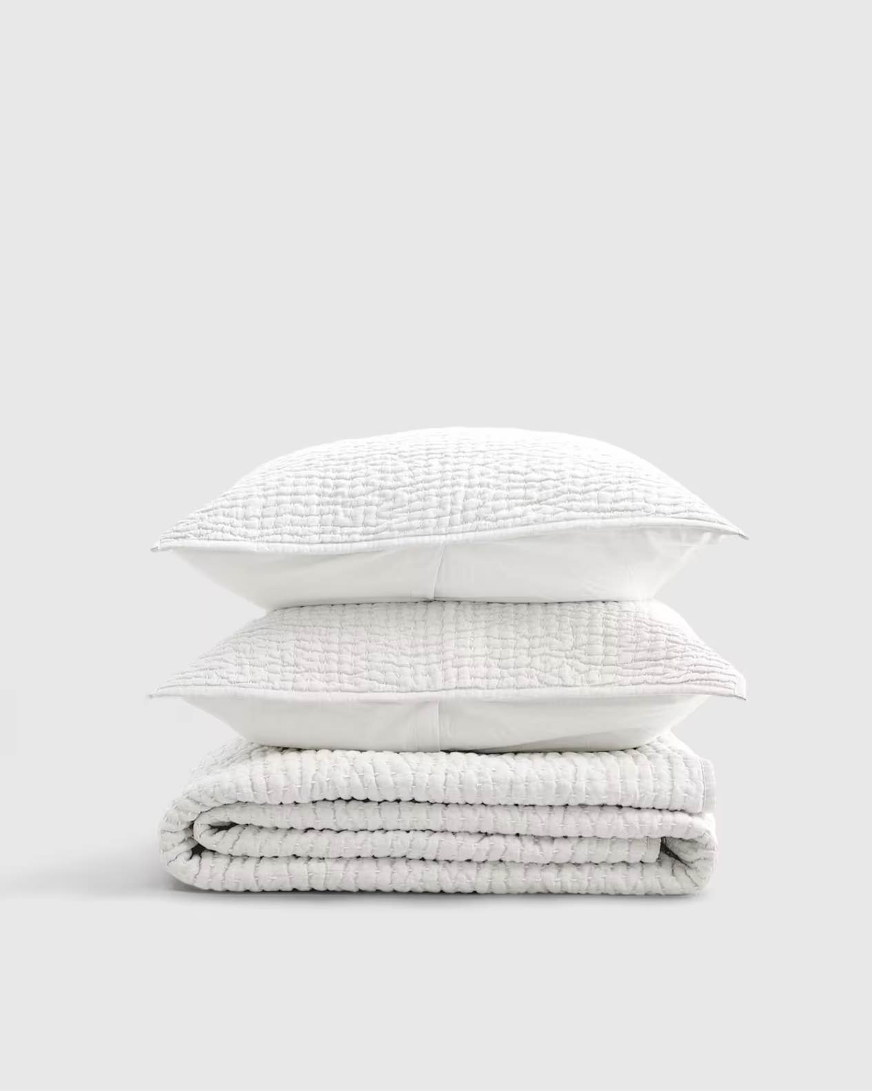 quince- european linen cotton stitch quilt set for king/cal. king, in white, includes sham set