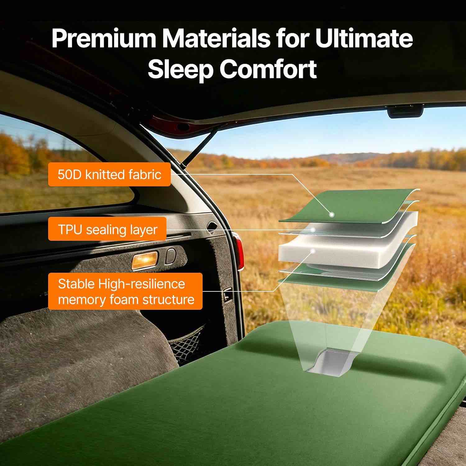 Condition photo showing As Is for self-inflating sleeping pad, 3" memory foam camping mattress | built-in foot pump, insulated foam, memory foam, car camping, tent camping, backpacking, compact storage, 4-season