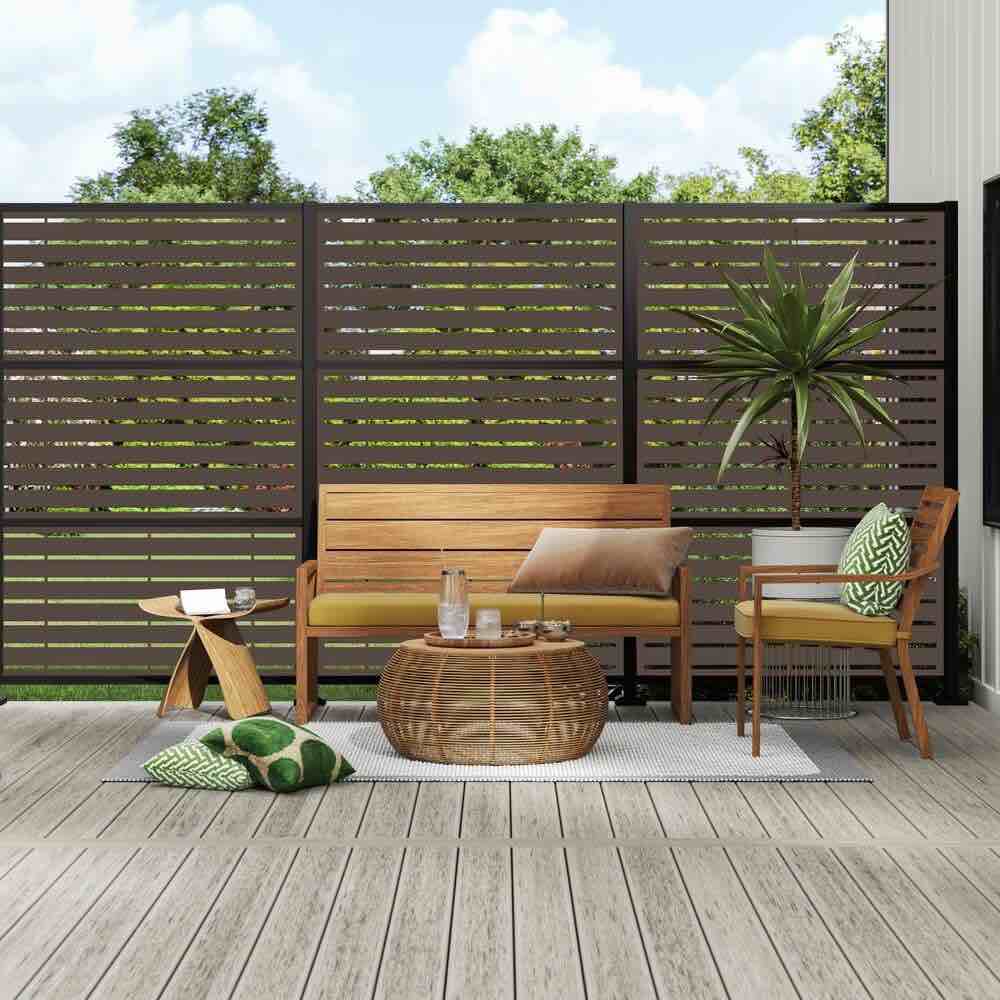 Condition photo showing As Is for 2 ft. x 4 ft. boardwalk umber decorative screen panel
