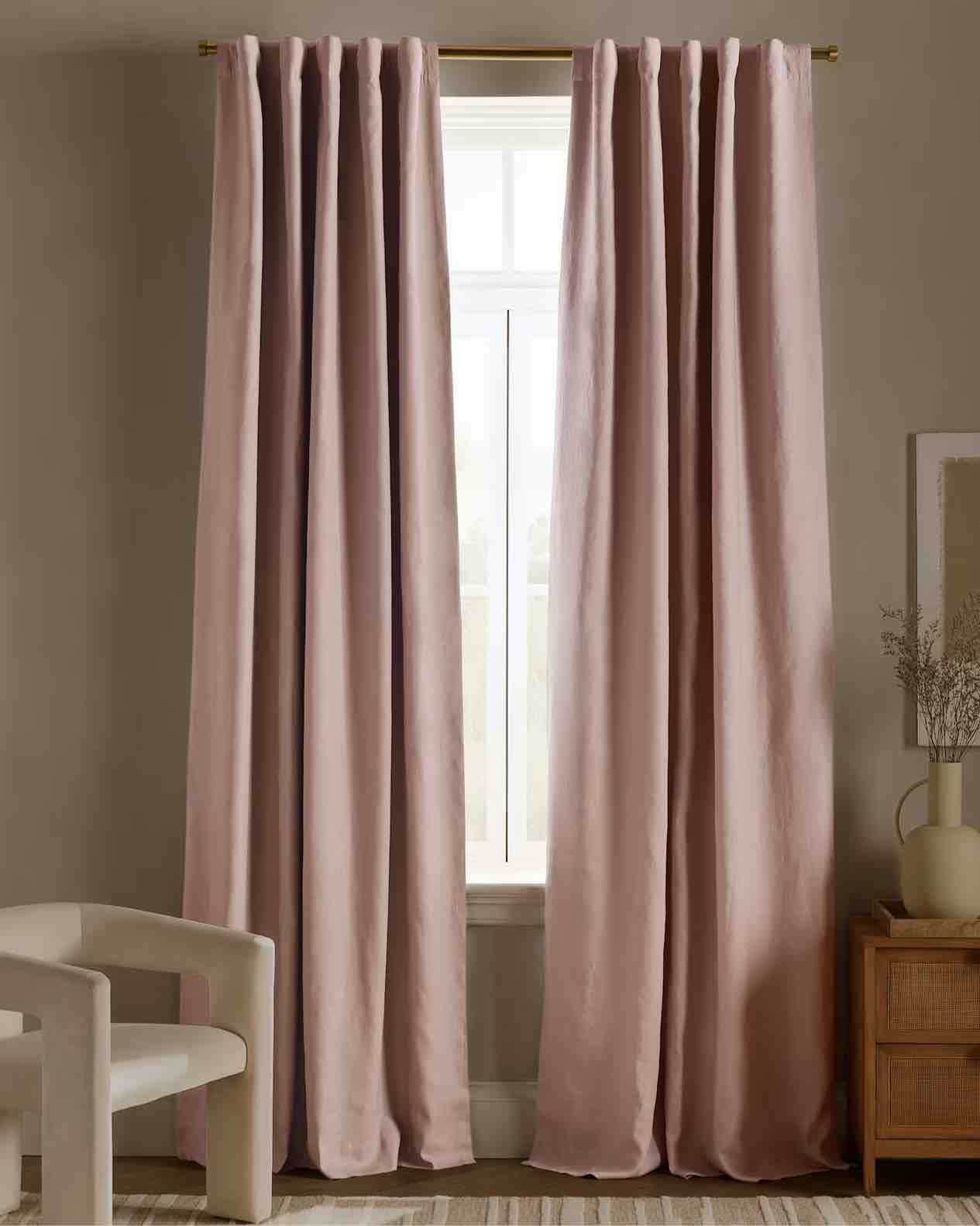 quince- european linen true blackout curtain - single panel (48”x84”) color rose quartz