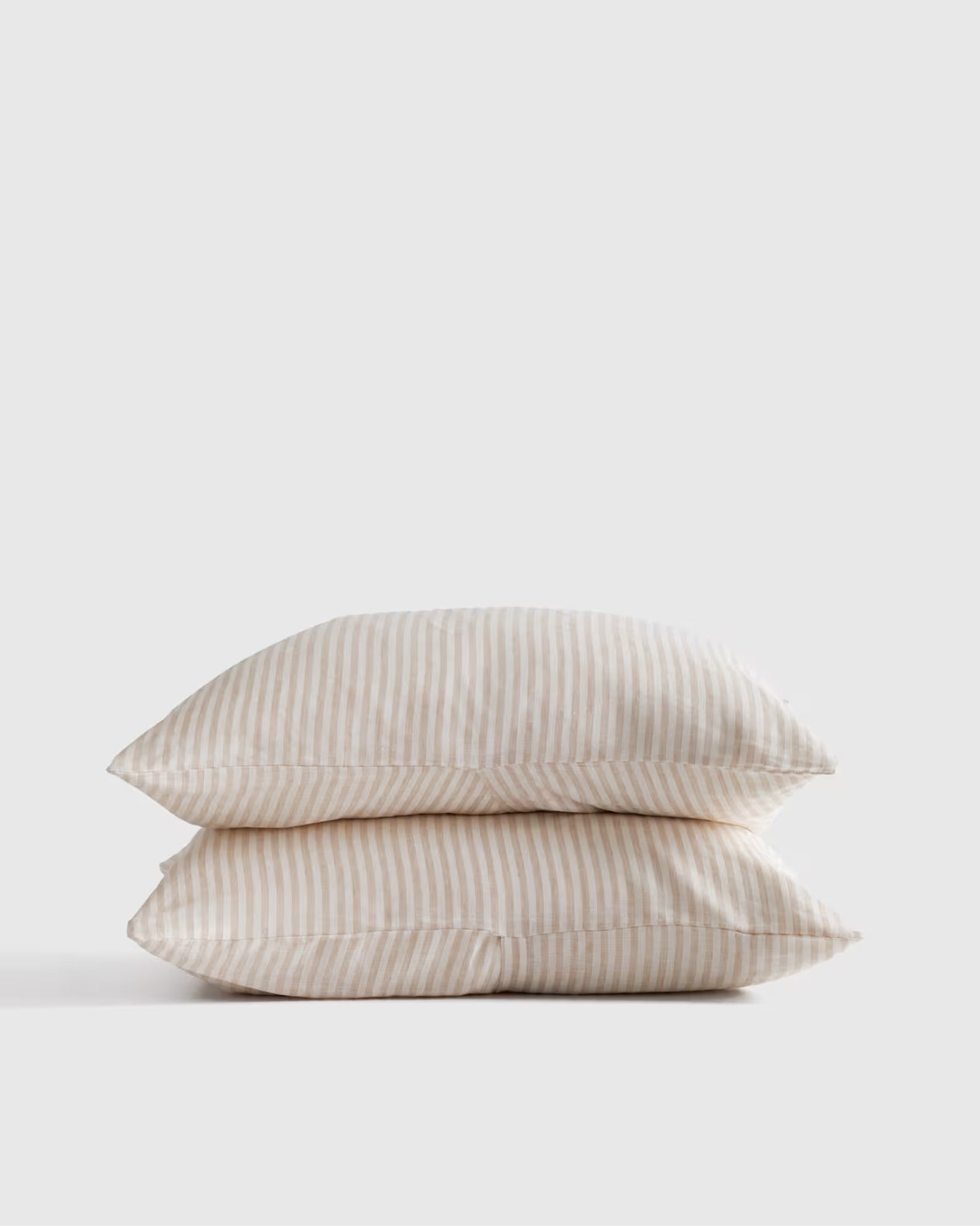 quince- european linen stripe sham set king, in color natural/white stripe
