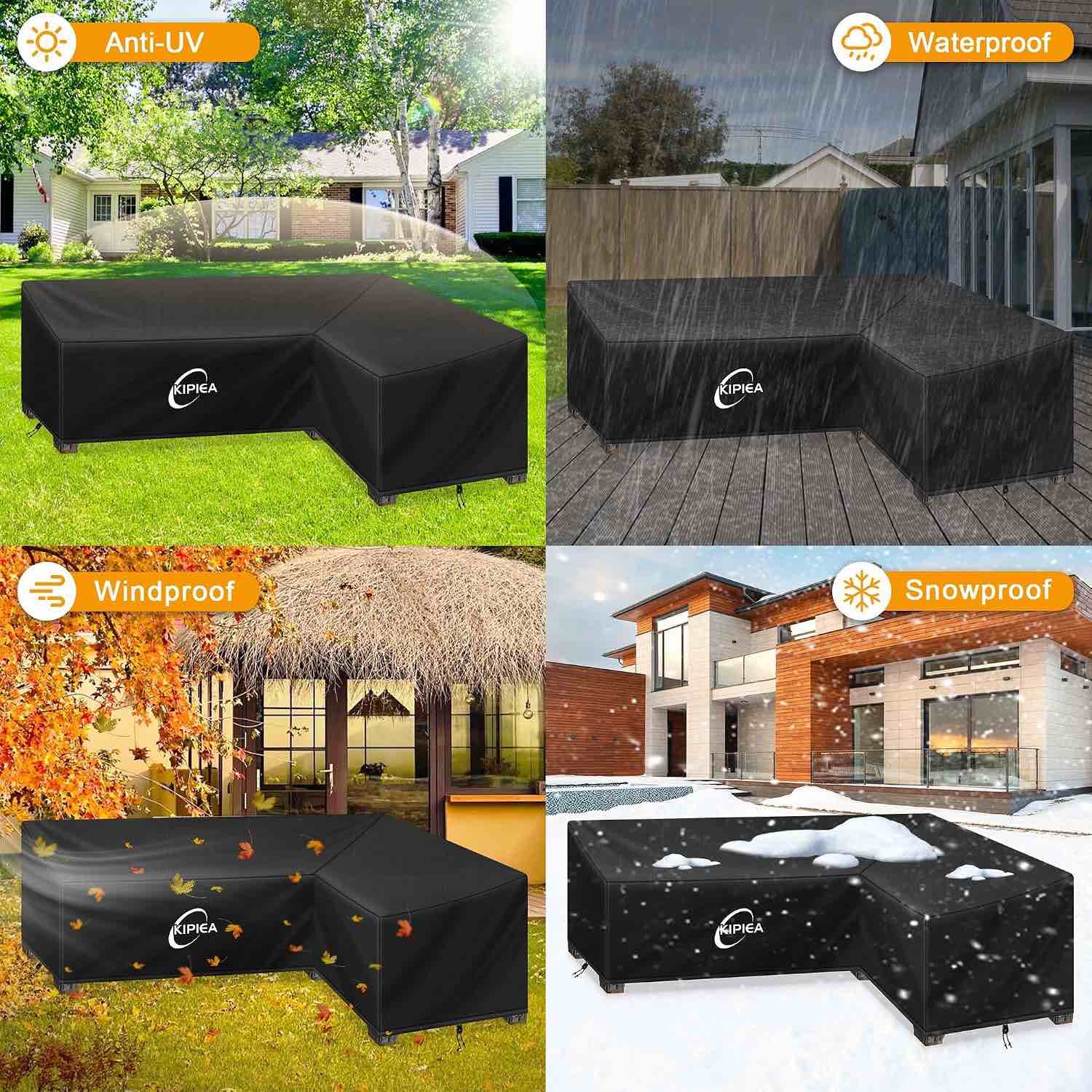 Condition photo showing As Is for kipiea patio l-shaped sectional sofa cover, 420d heavy-duty oxford fabric outdoor sectional cover with 6 windproof buckles, anti uv and no tears, no fading (114lx88lx33.5dx31h/24h inch) 114\"x88\"(l-shaped-right facing)