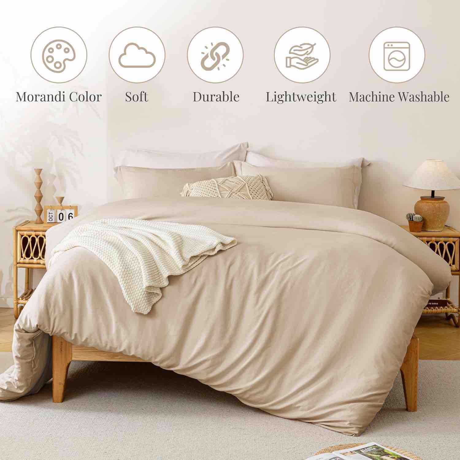 mildly super soft duvet cover - 100% washed microfiber light khaki comforter cover set 3 pieces with zipper closure & corner ties (no comforter) 01 - light khaki (no comforter) queen (90\"x90\")
