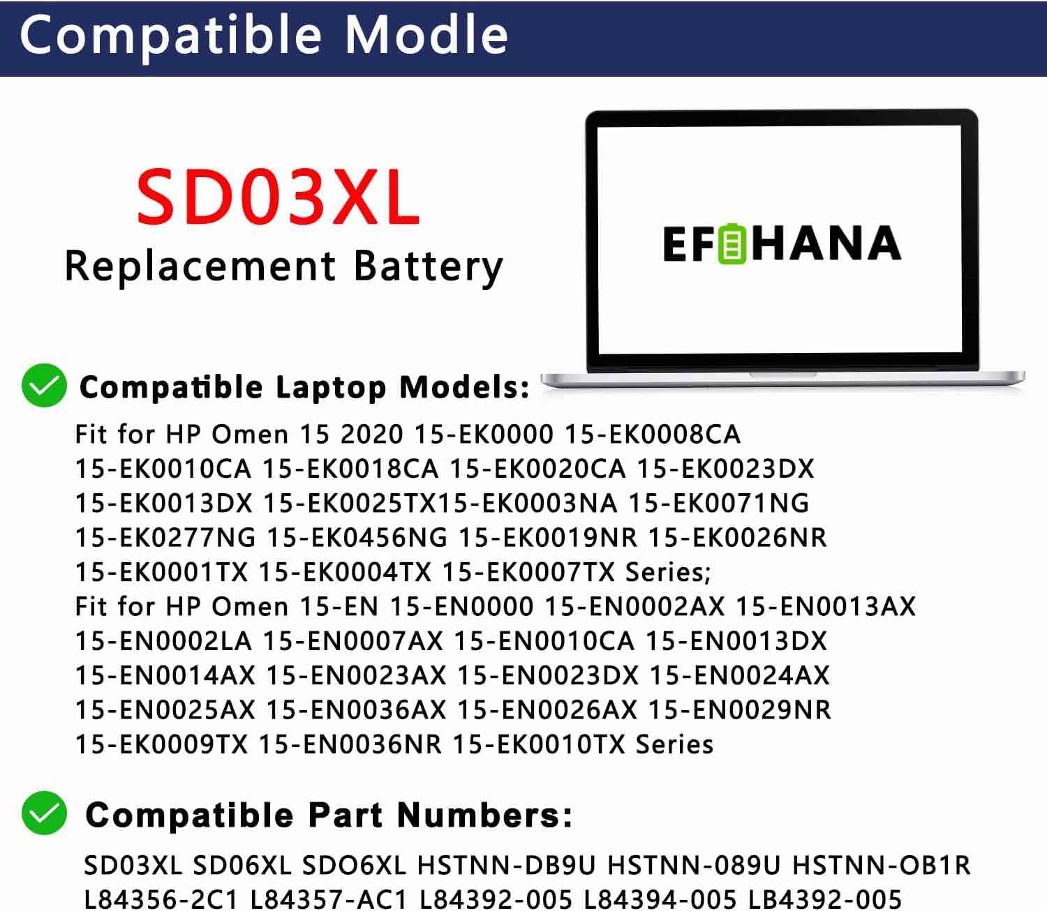 Condition photo showing As Is for sd03xl battery 52.5wh replacement for hp omen 15 2020 15-ek0000 omen 15-en 15-en0000 series sd06xl sdo6xl hstnn-089u hstnn-db9u hstnn-ob1r l84356-2c1 l84357-ac1 l84392-005 l84394-005 11.55v