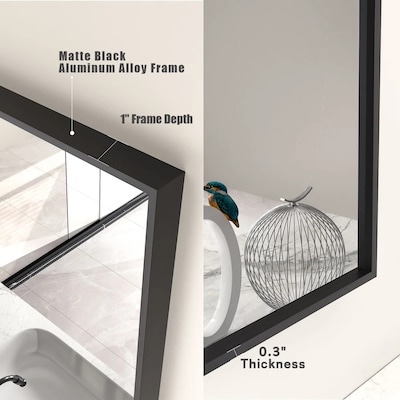 Condition photo showing New/Like New for loaao 30-in w x 36-in h framed rectangle bathroom vanity mirror (black)