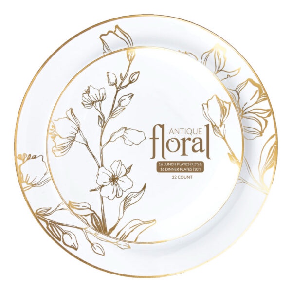 Antique Gold Floral Combo 10? & 7? Plates (32 count)