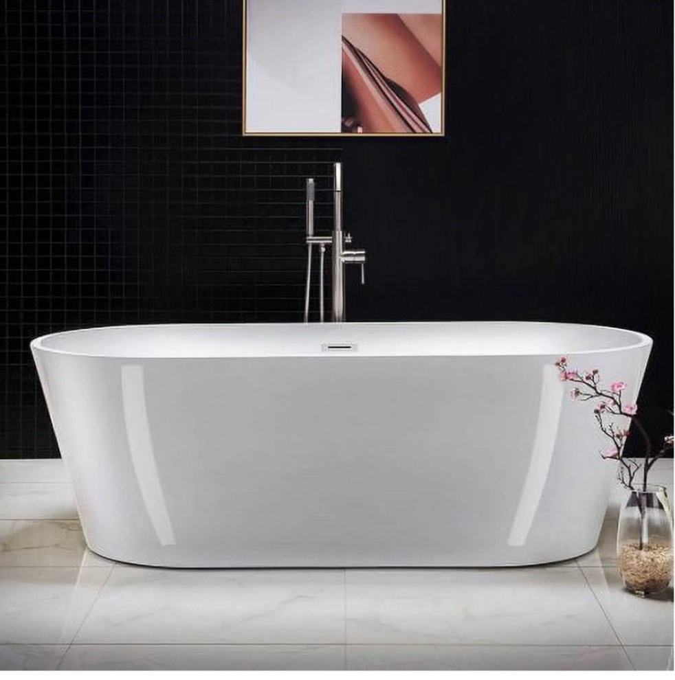 woodbridge 71" acrylic freestanding bathtub contemporary soaking tub with brushed nickel overflow and drain,white tub (faucet not included)