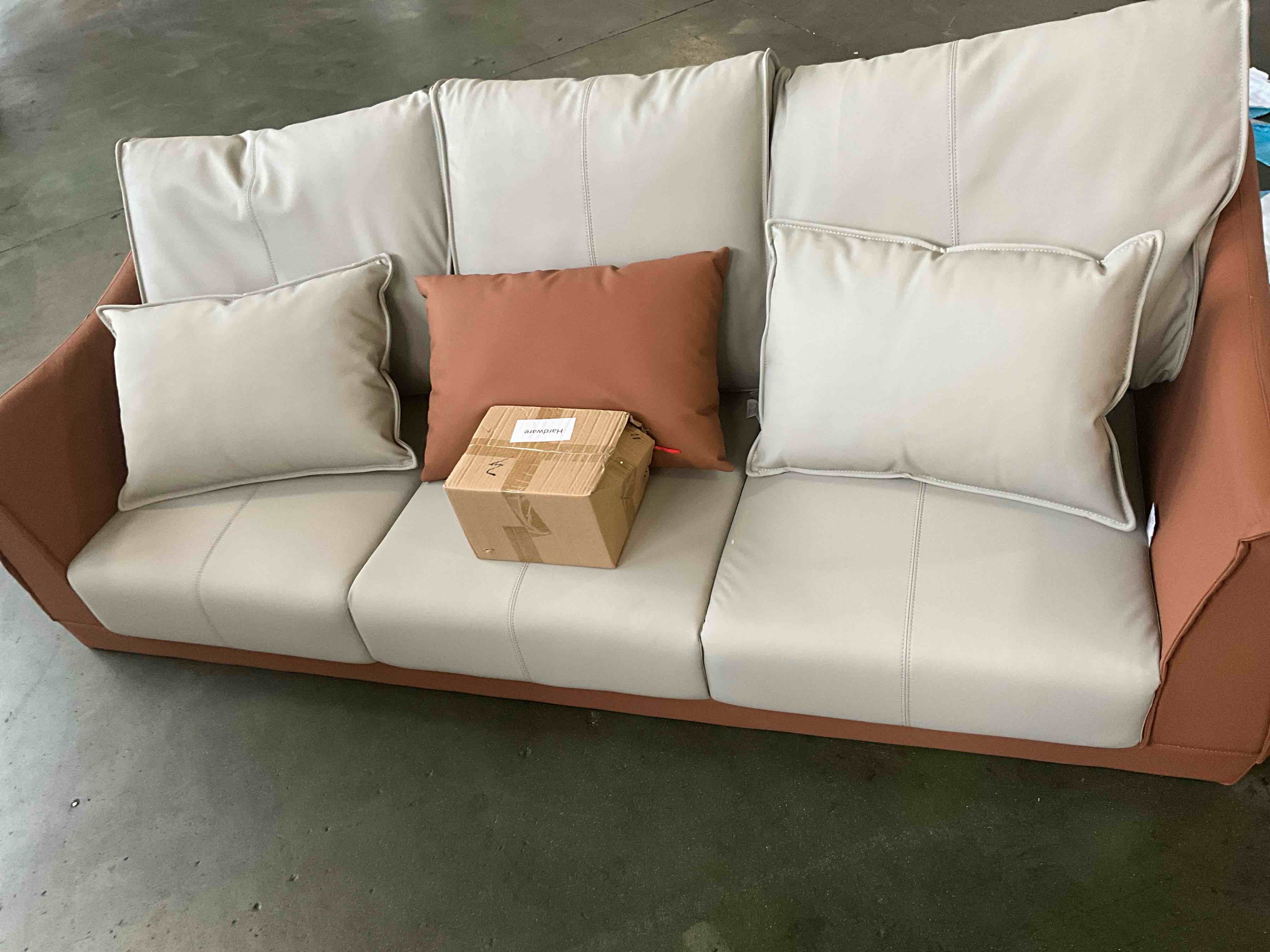 Condition photo showing New/Like New for 3 seater sofa: modern faux leather upholstered 3-seater sofa with carbon steel legs