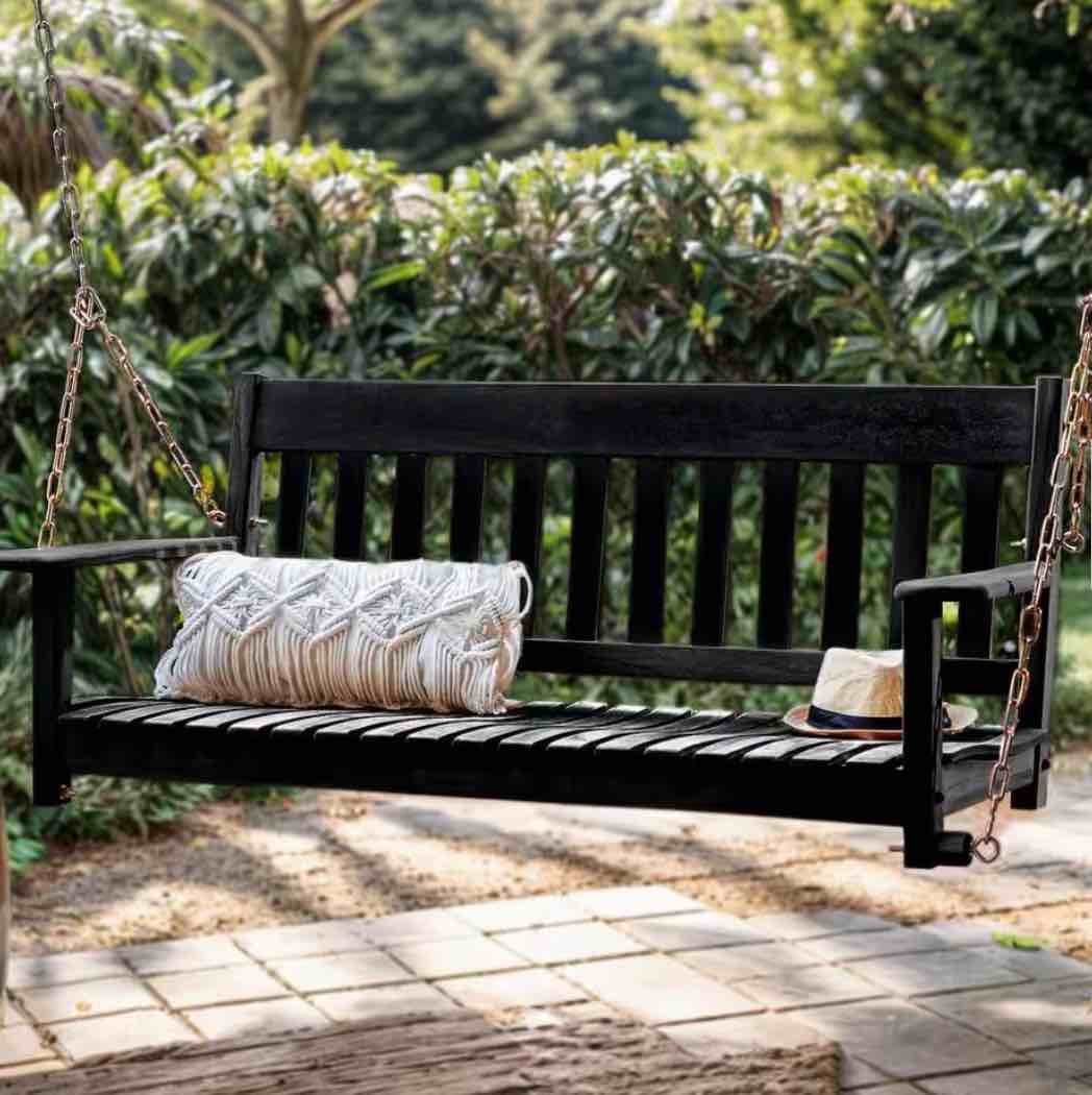 hinkle bradley porch swing wood black 325 lb. 19 in. d x 25 in. h x 60 in. w