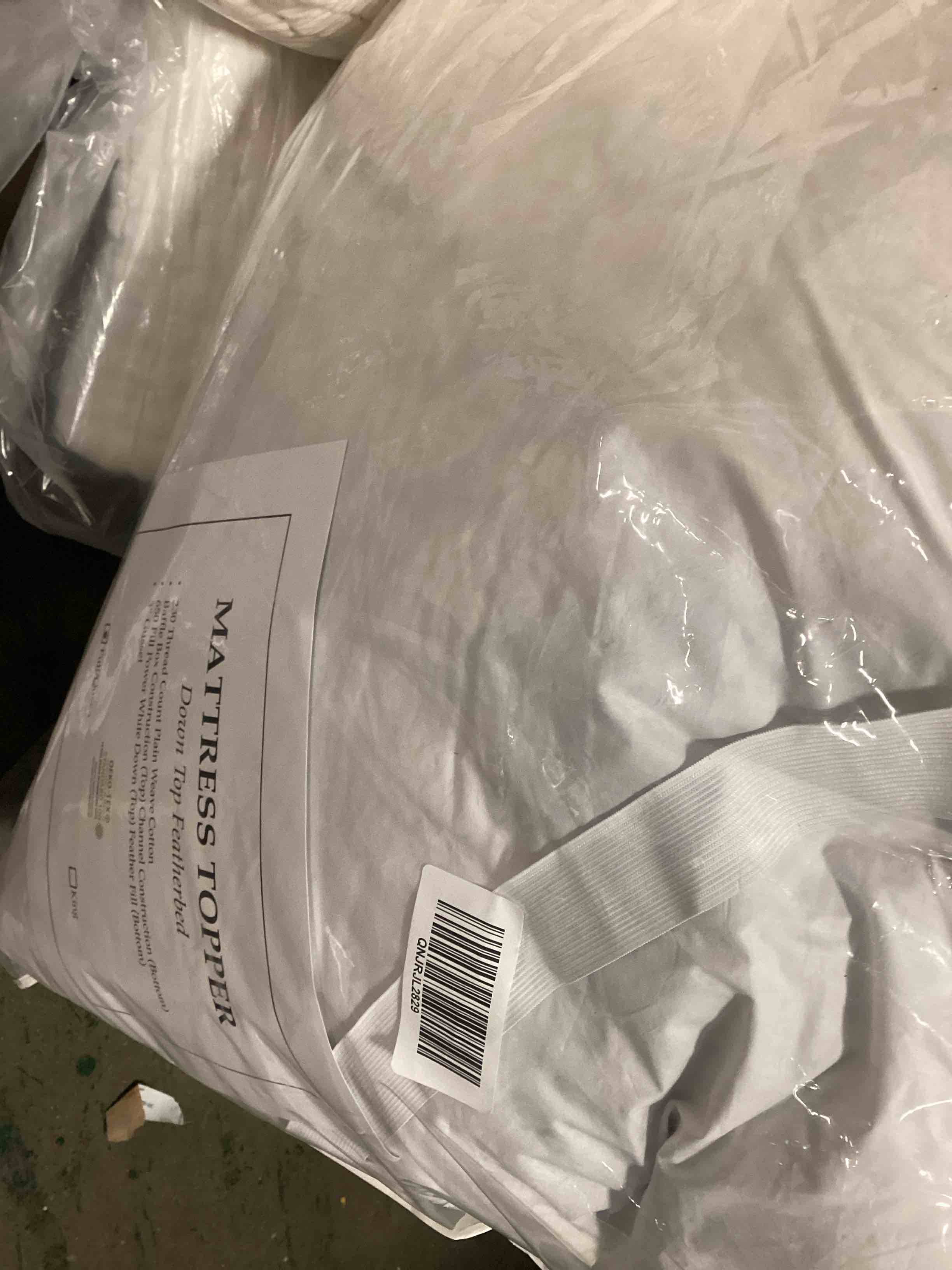 Condition photo showing As Is for premium down featherbed mattress topper full queen