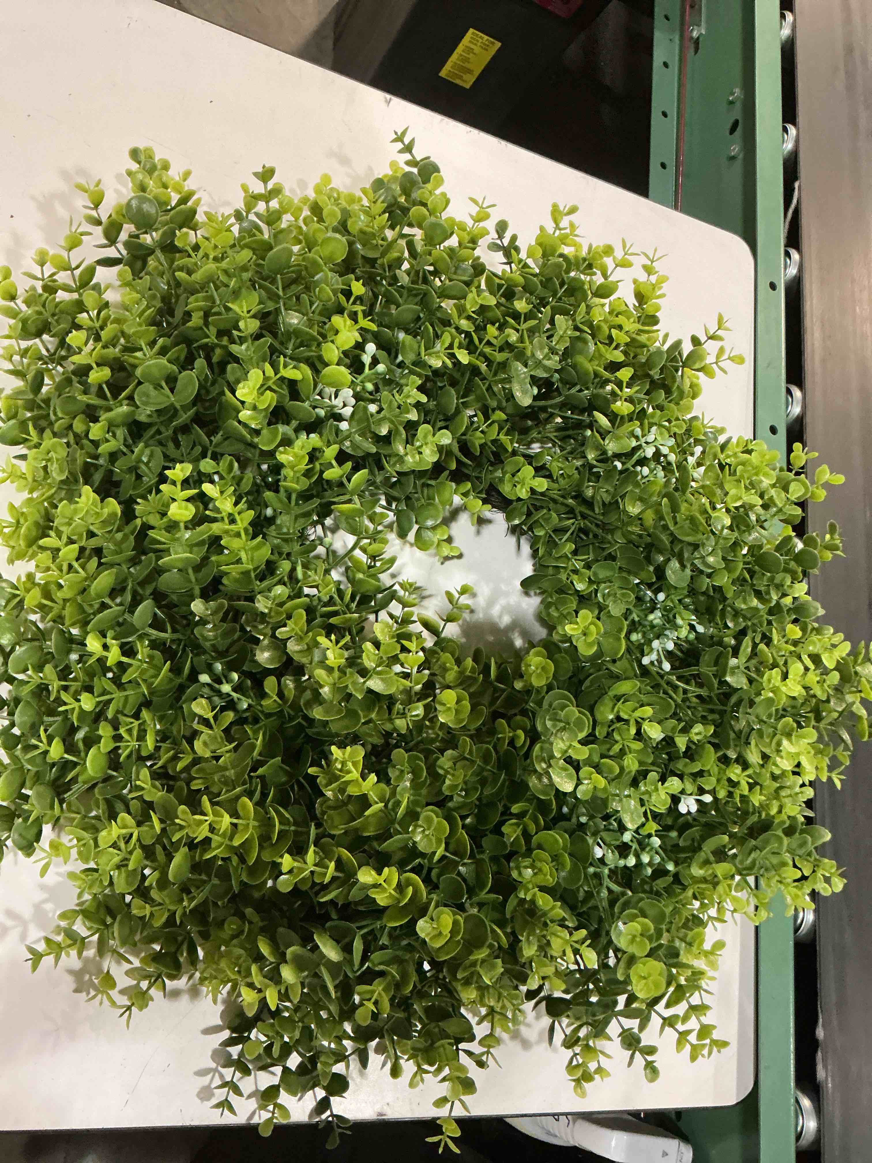 Condition photo showing As Is for 28 inch large boxwoods wreaths for front door artificial green leaves greenery indoor outdoor wreath home decor porch window wall farmhouse door decorations spring summer fall all seasons