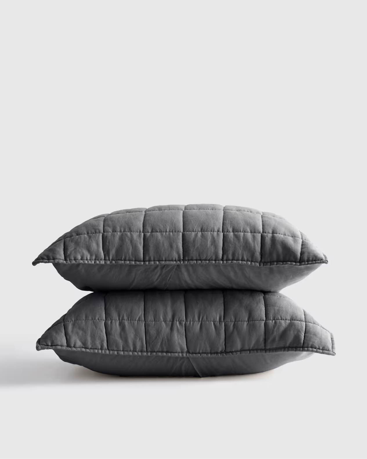 european linen box quilted sham set charcoal 26in x 36in