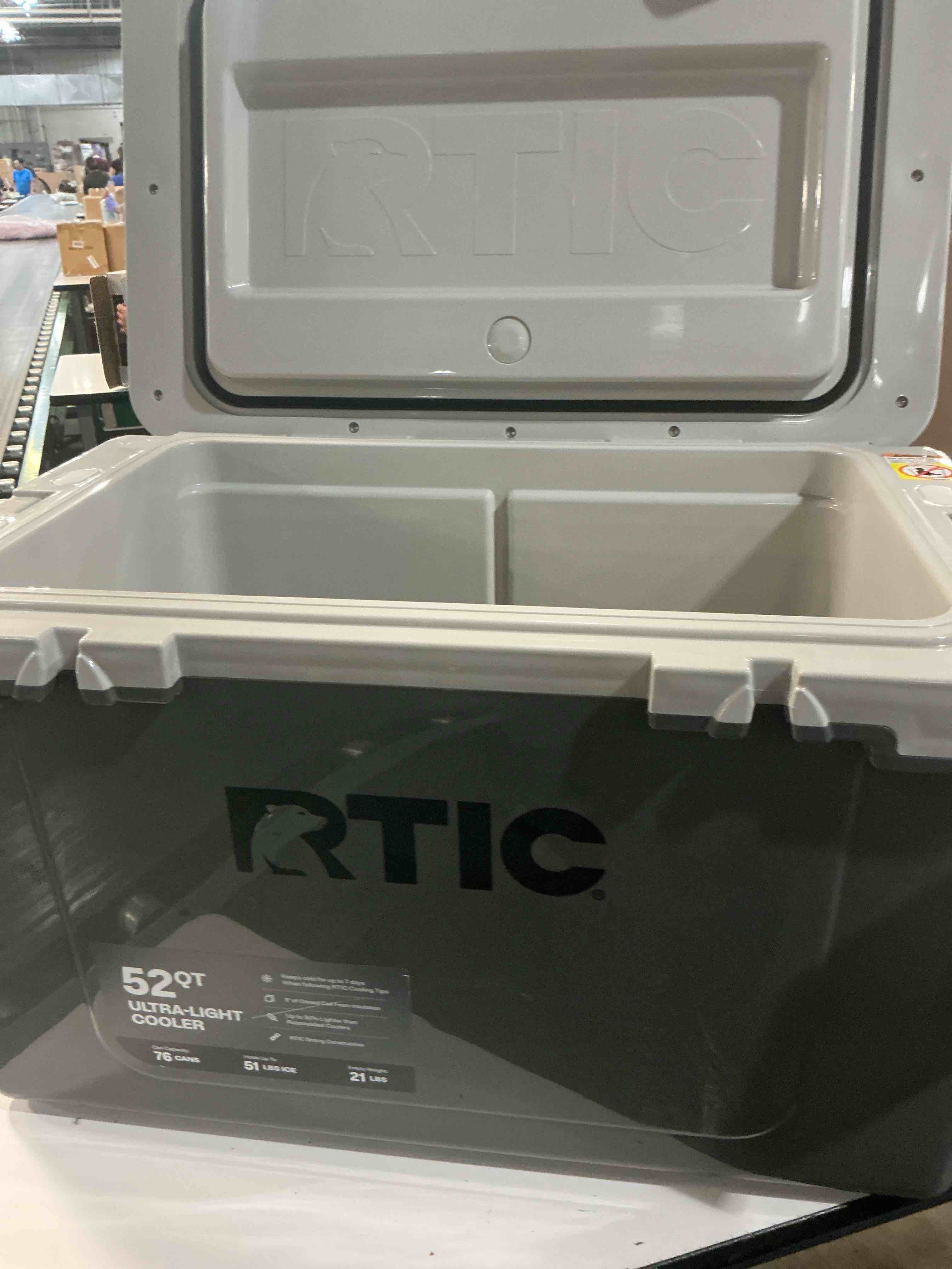 Condition photo showing As Is for rtic 52 qt ultra-light hard-sided ice chest cooler  dark grey and cool grey  fits 76 cans