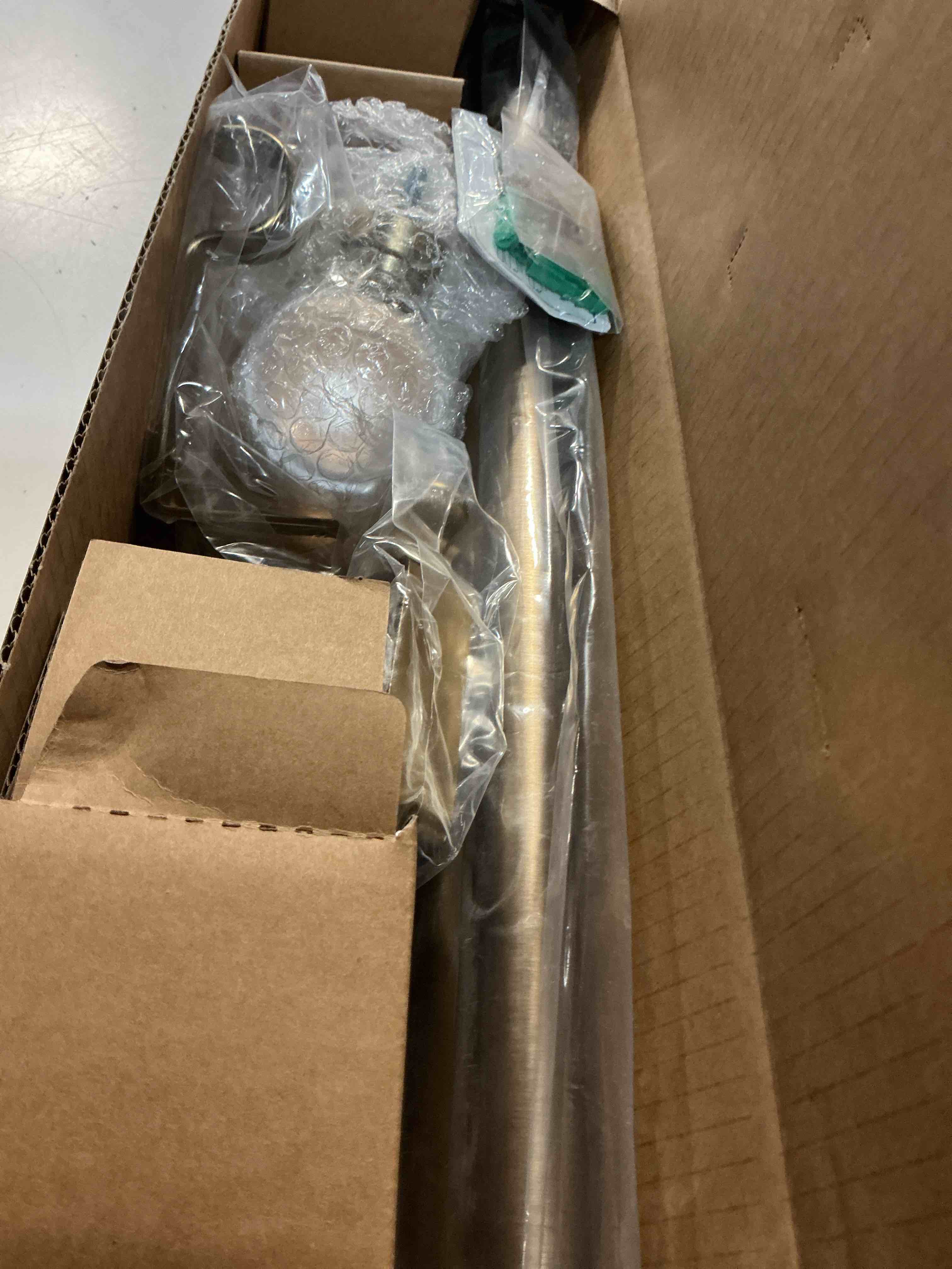 Condition photo showing As Is for ivilon drapery treatment window curtain rod - acrylic ball 1 inch pole. 72 to 144 inch. warm gold 72"to 144" warm gold