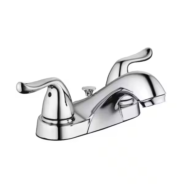 project source polished chrome 4-in centerset 2-handle watersense low-arc residential handle bathroom sink faucet with drain with deck plate