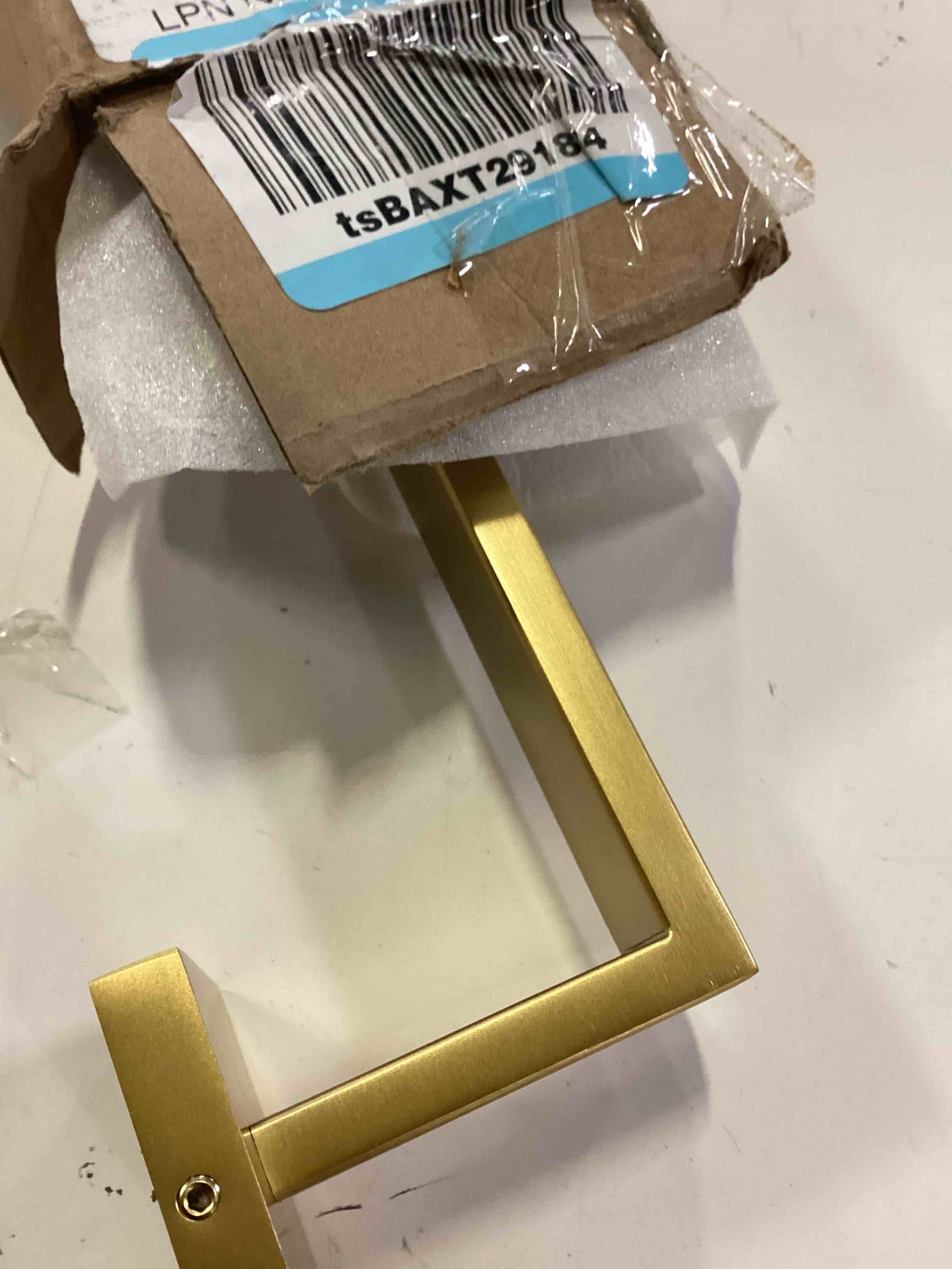 Condition photo showing As Is for jqk gold towel bar, rounded edges 26.41 inch towel rack, 304 stainless steel bathroom wall mount, useable length 24 inch, tb250l24-bg
