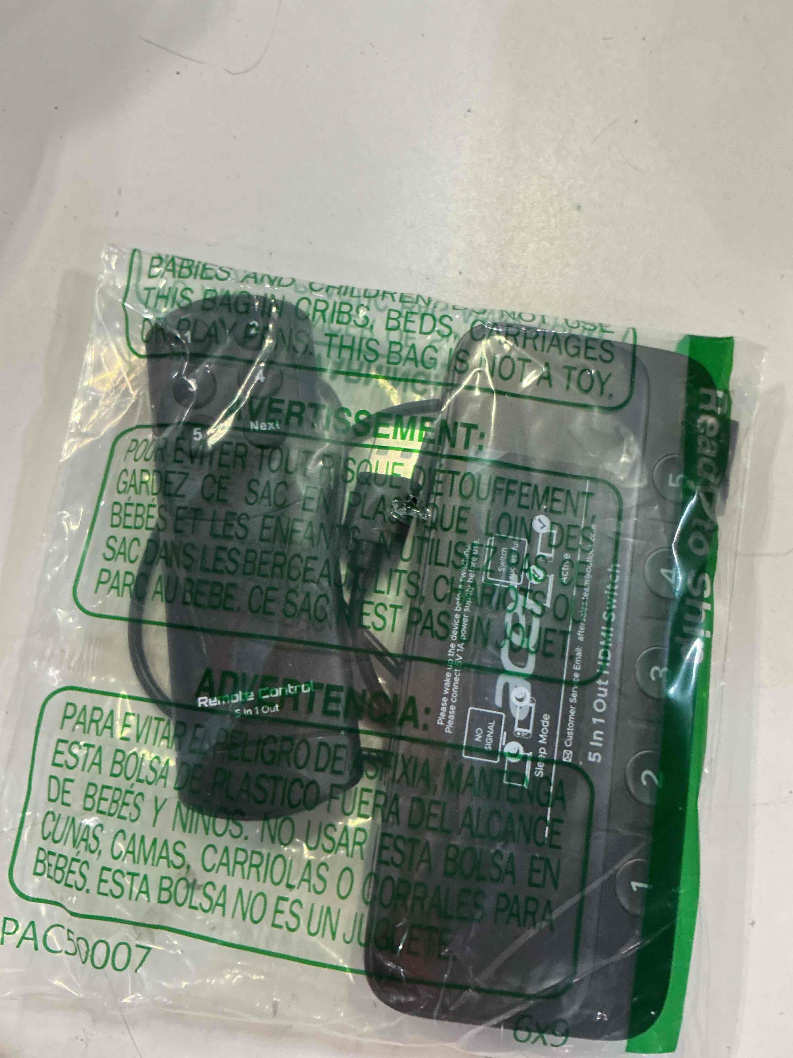 Condition photo showing As Is for acer hdmi switch 5 in 1 out [4k@60hz, hdmi 2.0, hdcp 2.3, hdr] switcher with remote, supports dts, dolby, work for ps5/xbox/switch/roku/tv stick/projector