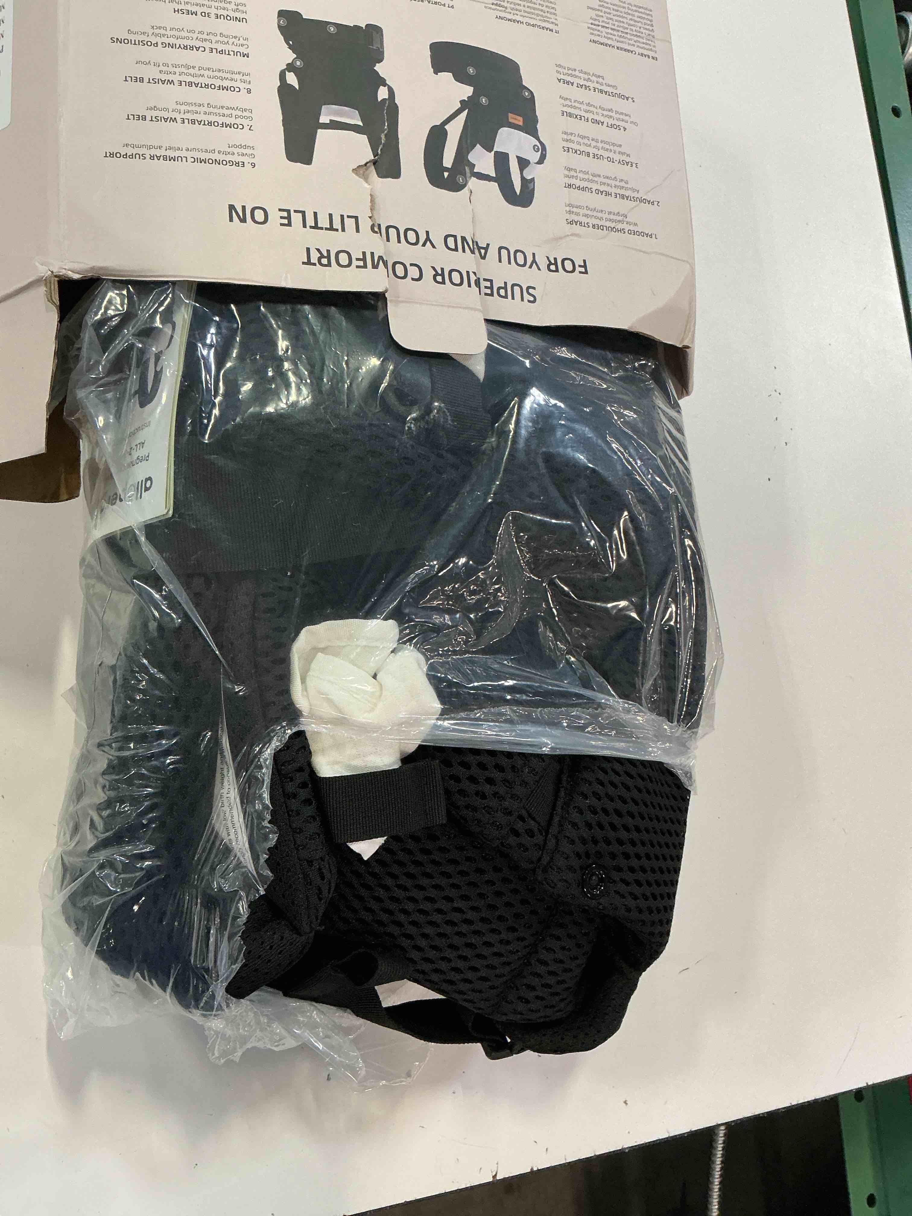 Condition photo showing Good Condition for allopera baby carrier for 7-45 lbs, lightweight breathable 3d mesh infant to toddler carrier with dual-layer stability, easy-fasten slide buckles, ergonomic seat and lumbar support, black
