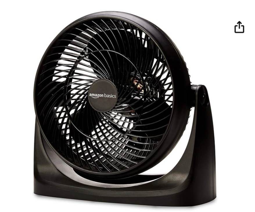 Amazon Basics Air Circulator Fan, Desk Fan for Bedroom, Home and Office, With 90-Degree Tilt Head, 3 Speed Settings, Lightweight (4.2 LBS), 70 Watts, Black, 14.8"Wx7.6"Dx14.1"H