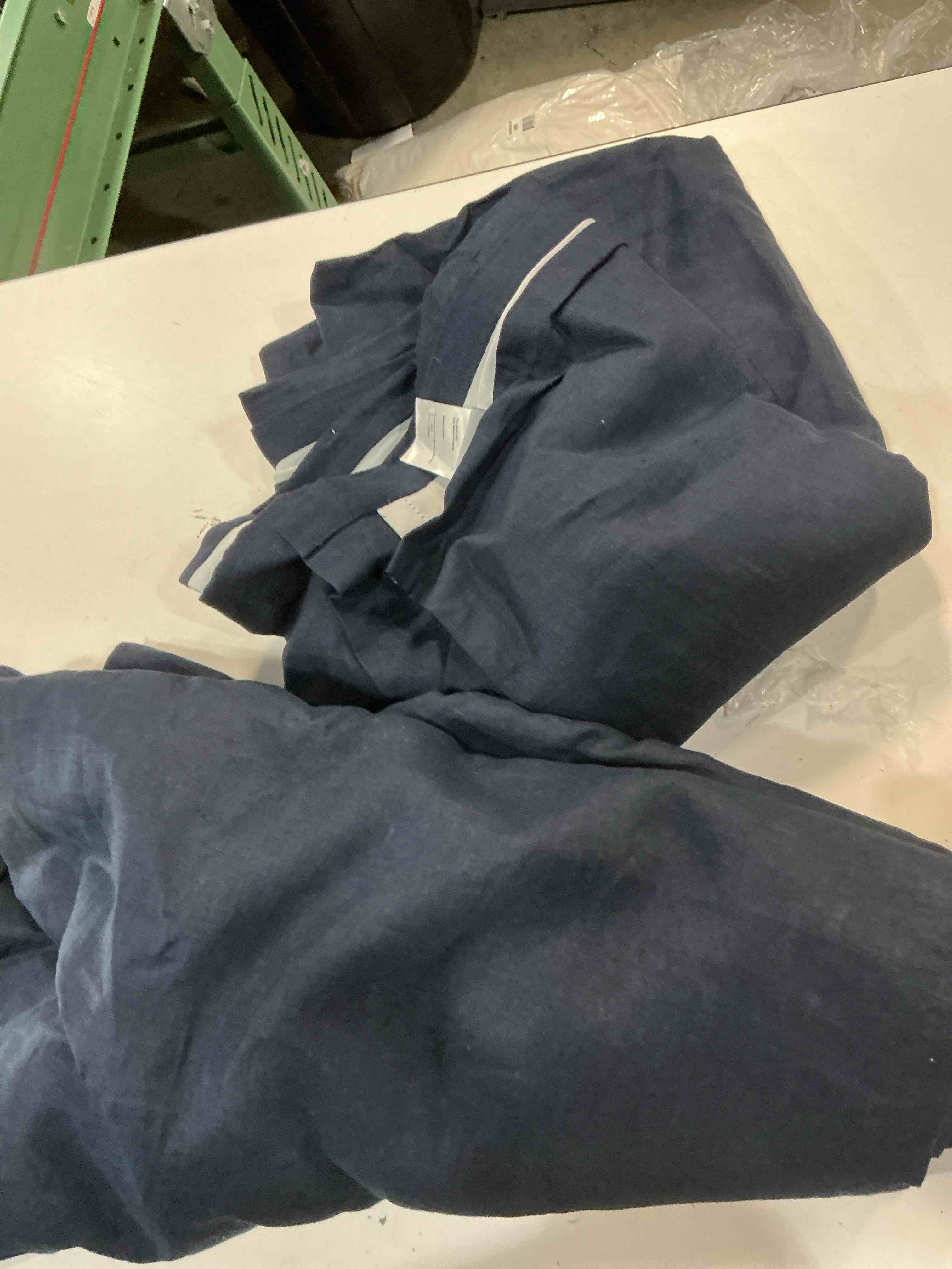 Condition photo showing As Is for european linen room darkening curtain - single panel, 48x84, navy