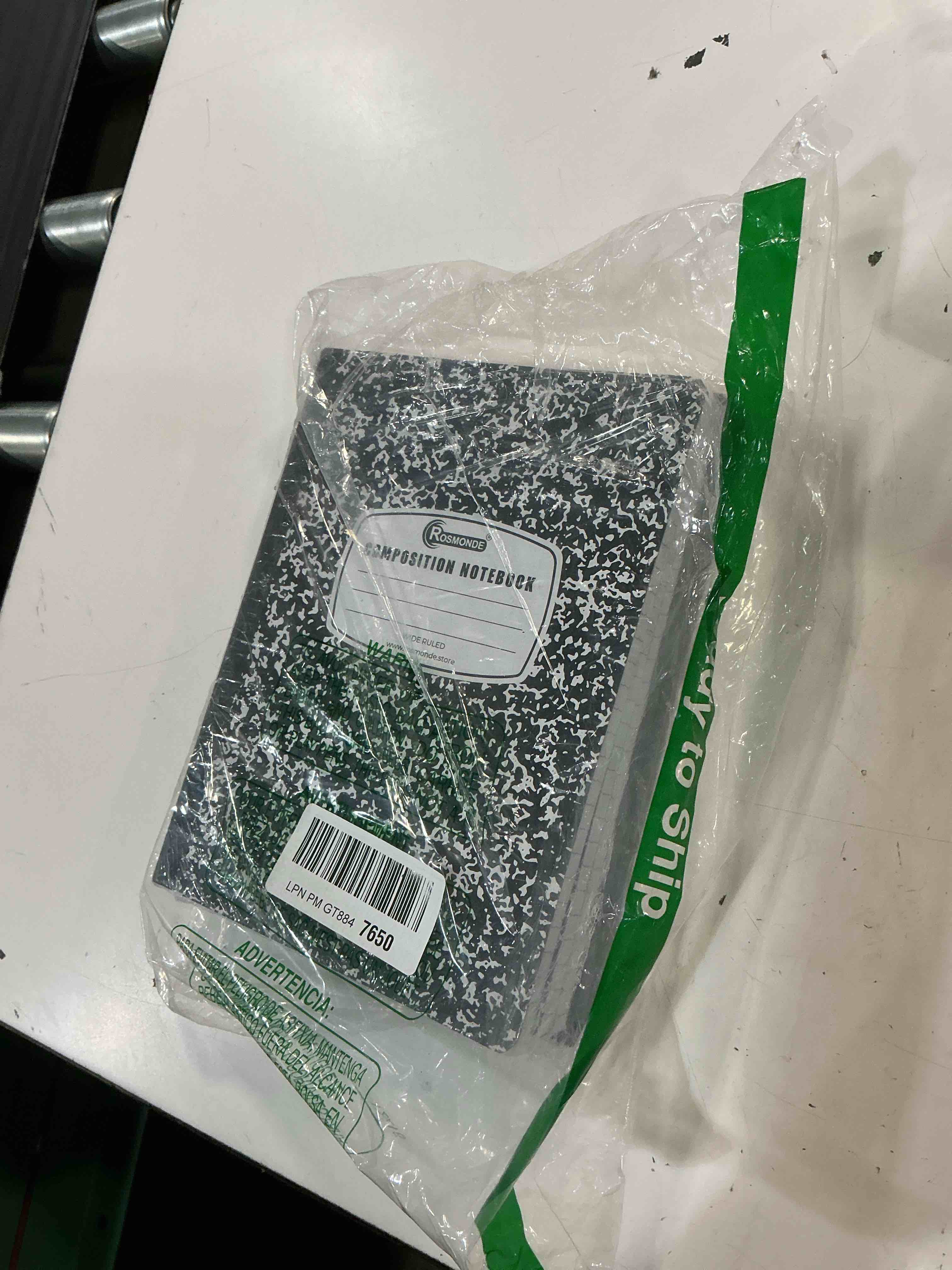 Condition photo showing New/Like New for rosmonde composition notebook wide ruled 5 pack, 200 pages (100 sheets), 9-3/4 x 7-1/2, back to school supplies, notebooks for school, office supplies, notebooks for work, wide ruled notebook 5 pack black marble
