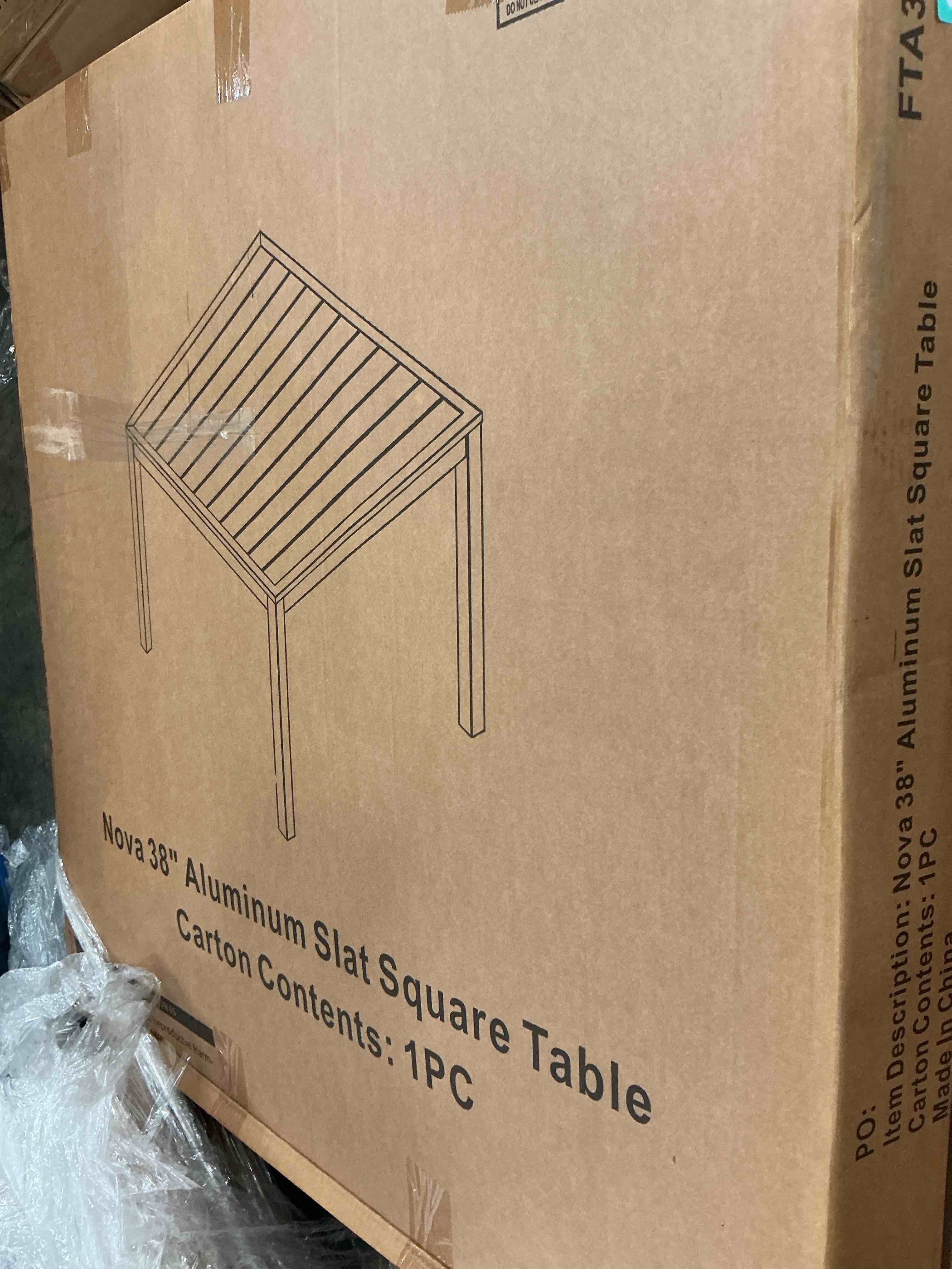 Condition photo showing New/Like New for hanover naples 38" square outdoor aluminum slat dining table, gray, all-weather, 1 piece