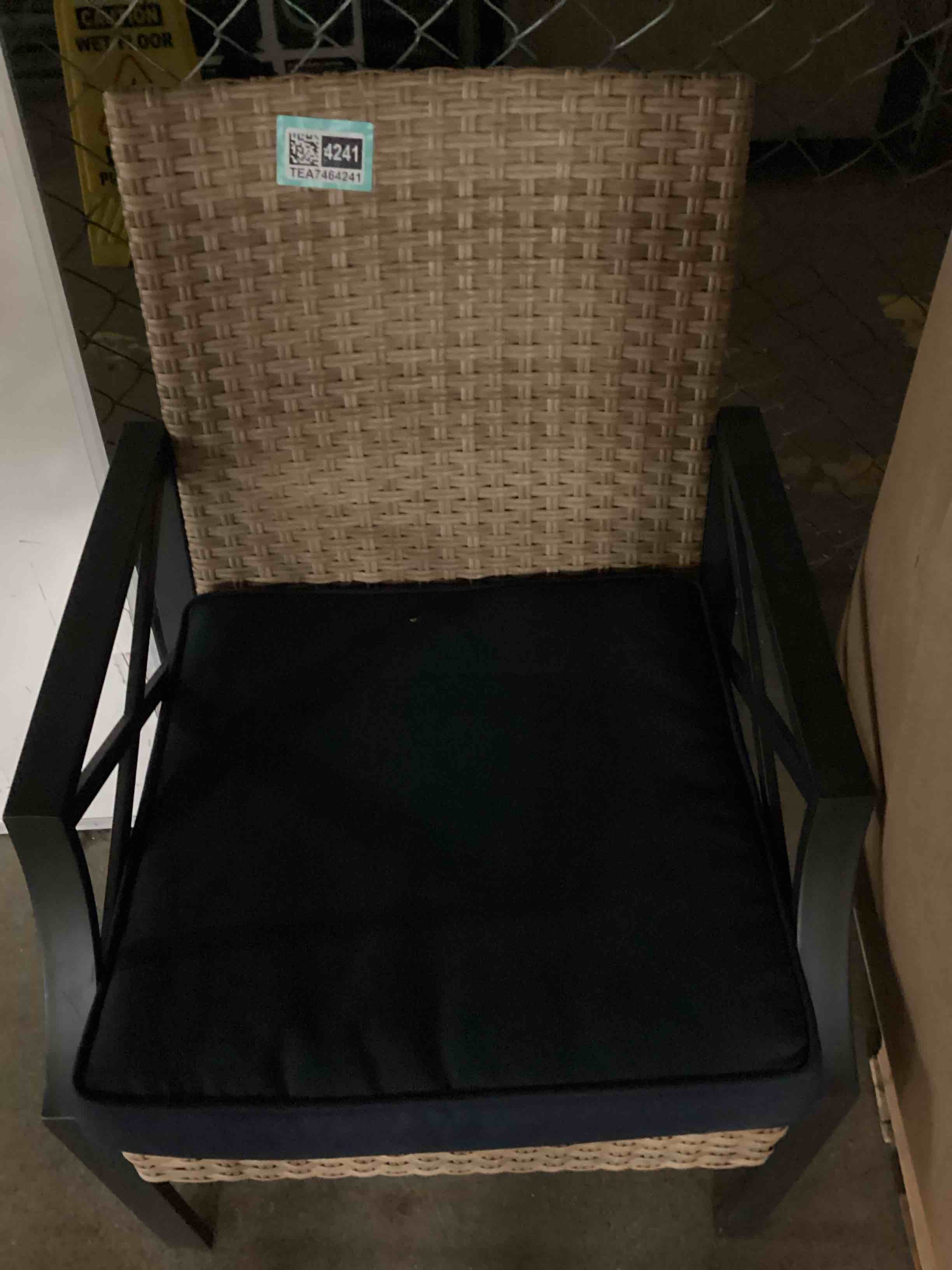 Condition photo showing Good Condition for only 1 style selections kenwood 1 wicker matte black steel frame stationary dining chair with