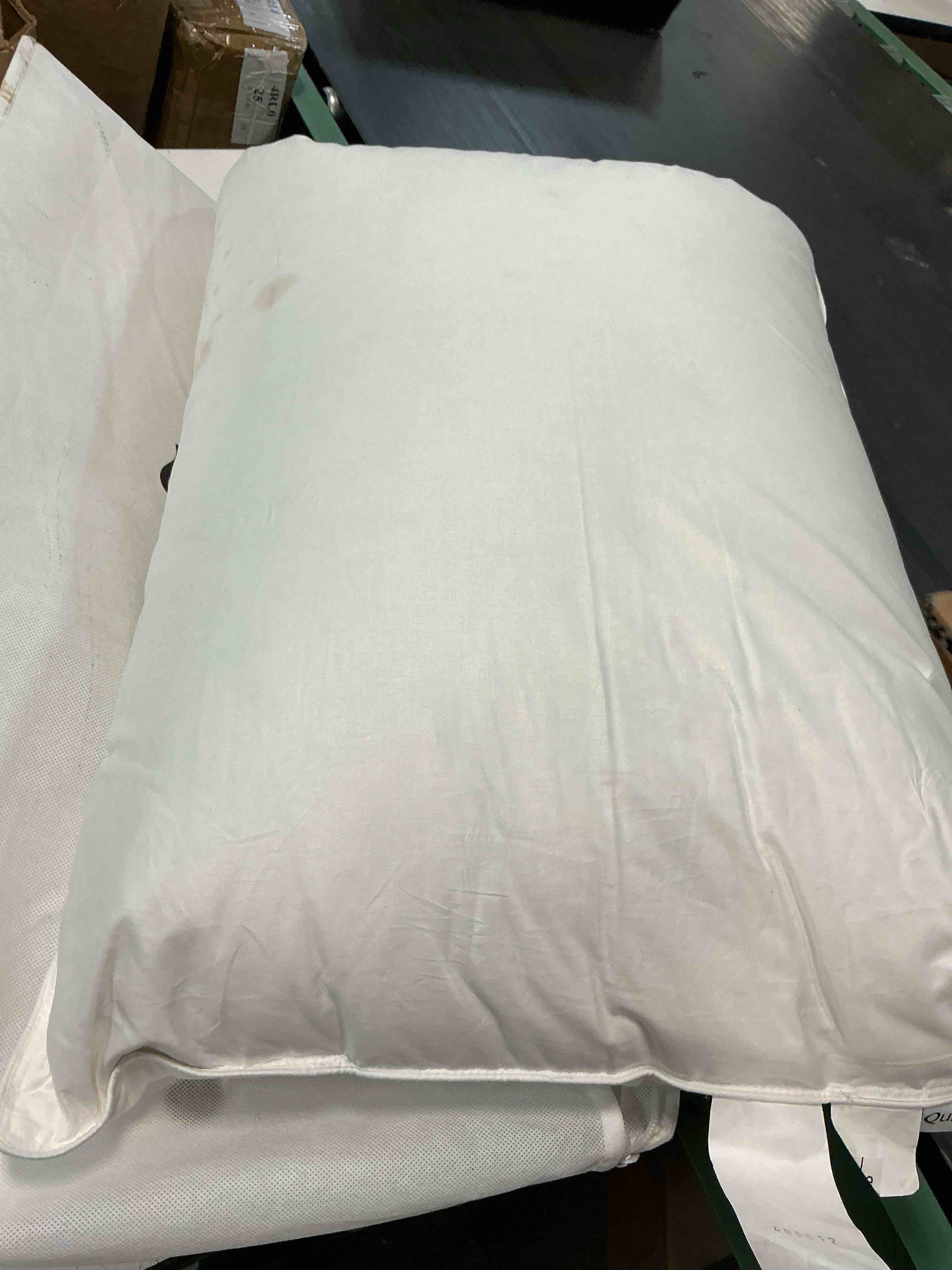 Condition photo showing As Is for luxe goose down pillow