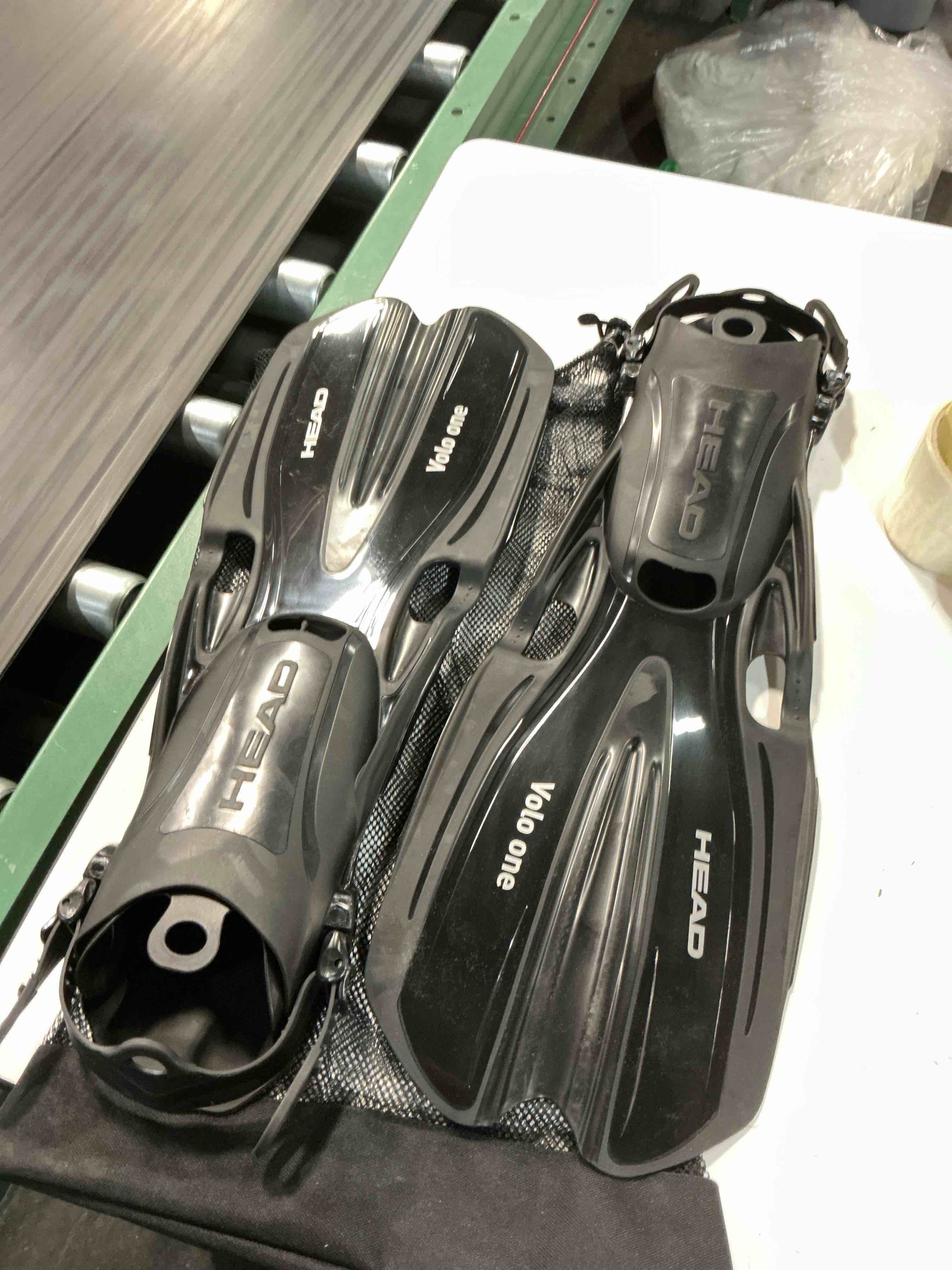 Condition photo showing As Is for head mares volo one adjustable snorkeling fins, black, l xl
