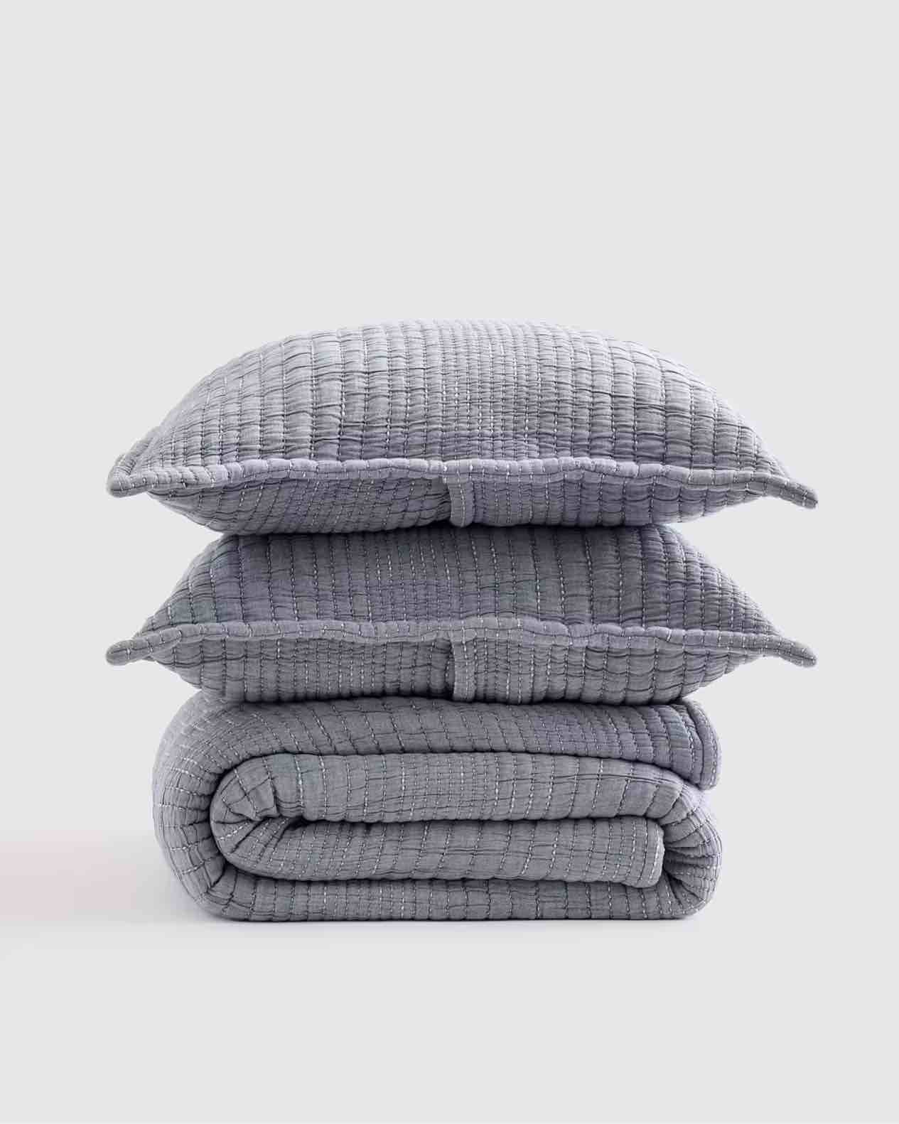 organic cotton channel stitch coverlet set colour: blue size: king/cal king set: with sham set
