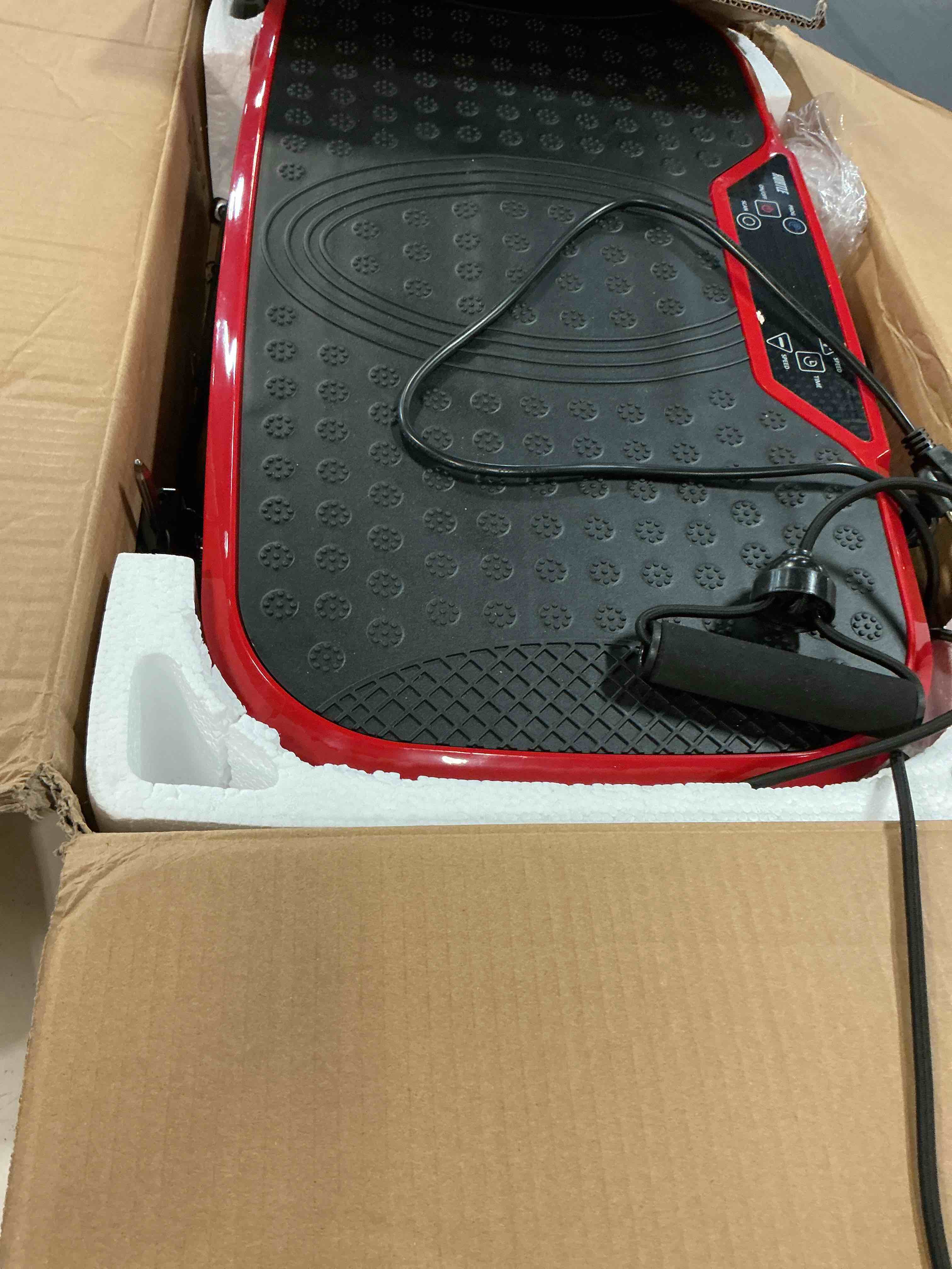 Condition photo showing Good Condition for hurtle fitness vibration platform machine - home gym whole body shaker exercise machine workout trainer fast weight loss w/resistance bands easy carry wheel remote adjustable speed red