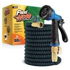 flexi hose with 8 function nozzle, 50ft - lightweight expandable garden hose, no-kink flexibility, 3/4 inch solid brass fittings and double latex core - green