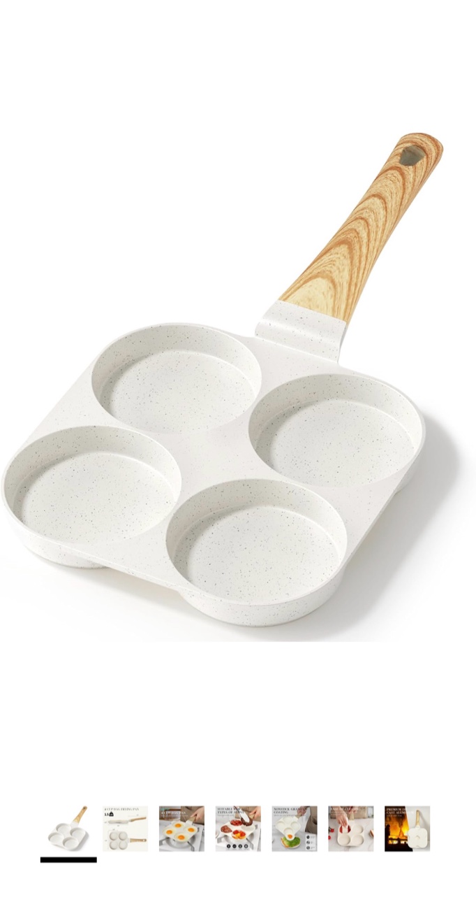 4 cup egg pan with wooden handle, non stick aluminum alloy frying pan