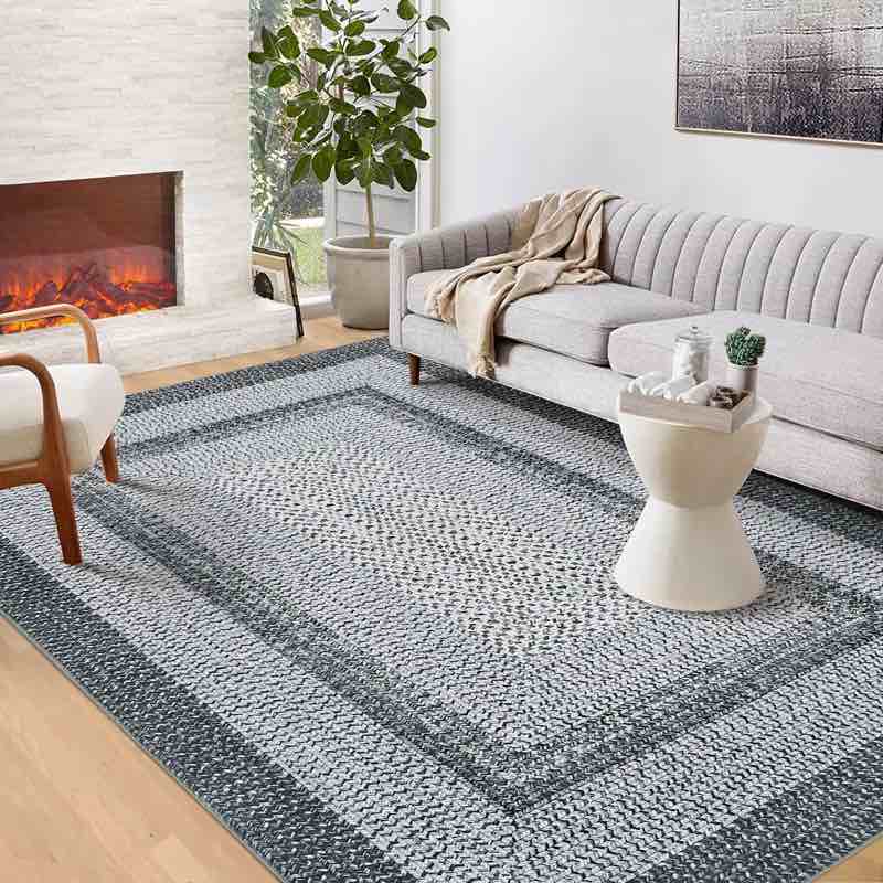 Washable Modern Rugs for Bedroom Imitation Braided Soft Geometric Area Rug Non Slip Stain Resistant Carpet, Rectangle 6' x 9'