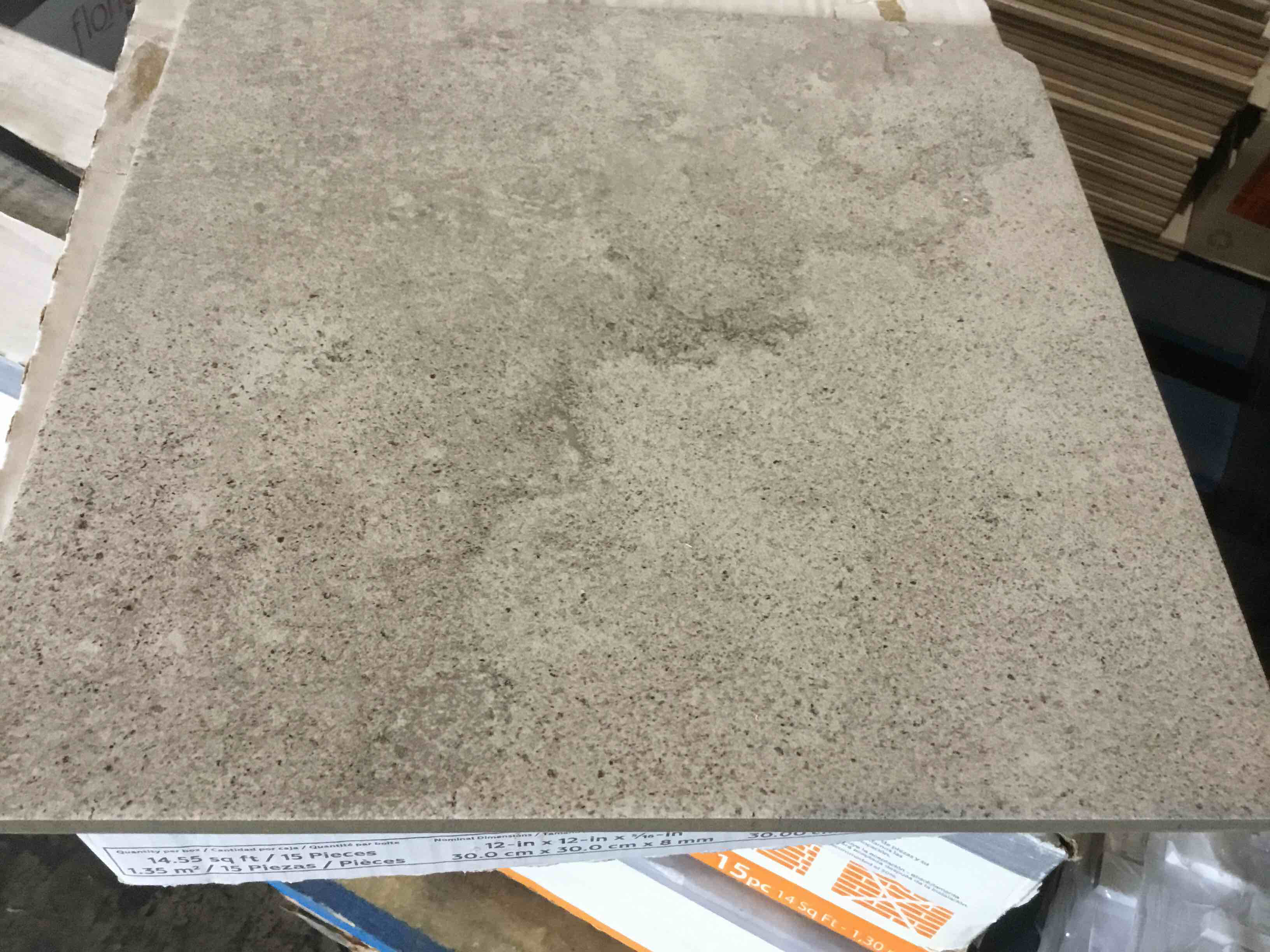 daltile Gray Porcelain Tile 12 in. x 12 in., 15 pieces per box, 14.55 square feet per box, 2 boxes, 29.10 square feet total, bid per square feet 