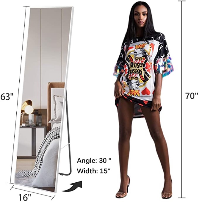 LVSOMT Full Length Mirror, Wall & Floor Mirror, Standing Mirror, Hanging Mirror, Full Body Mirror Large and Tall, Aluminium Alloy Framed for Bedroom Living Room Locker Room