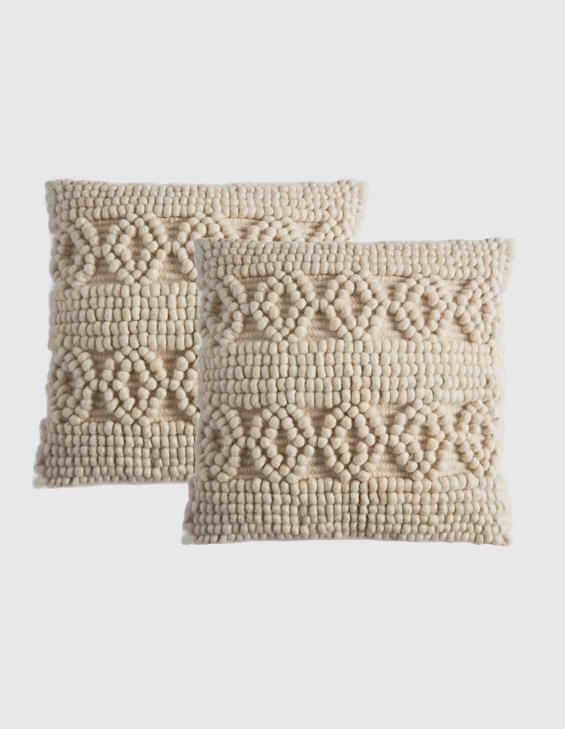 kai wool pillow cover - set of 2, 20x20, ivory