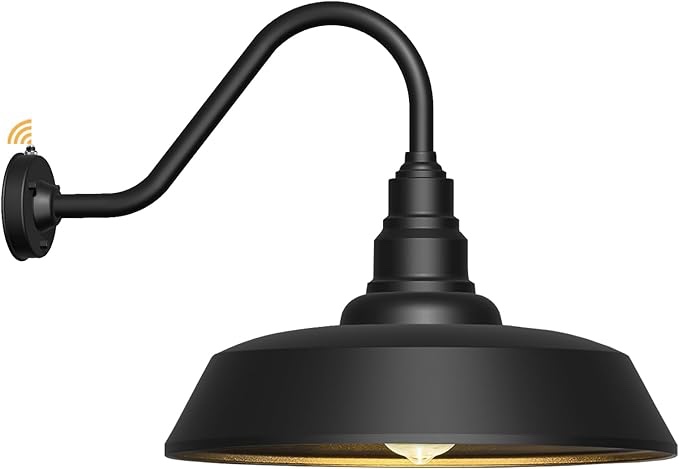 24 inch large gooseneck barn light outdoor lights, vintage exterior black barn light with dusk to dawn sensor for farmhouse, porch, patio, gooseneck lighting