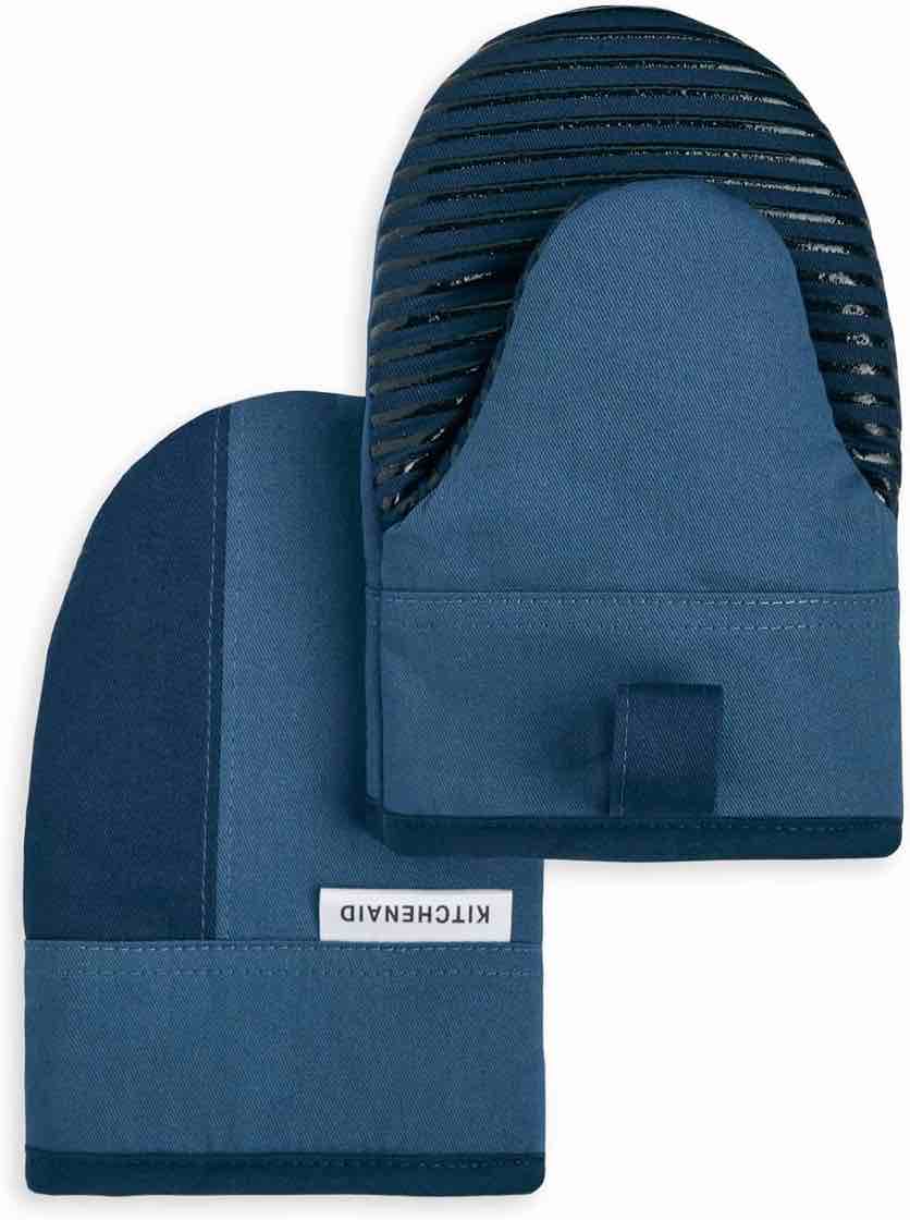 kitchenaid beacon two-tone non-slip mini oven mitt set, navy/ink, 5.5"x8", 2 piece