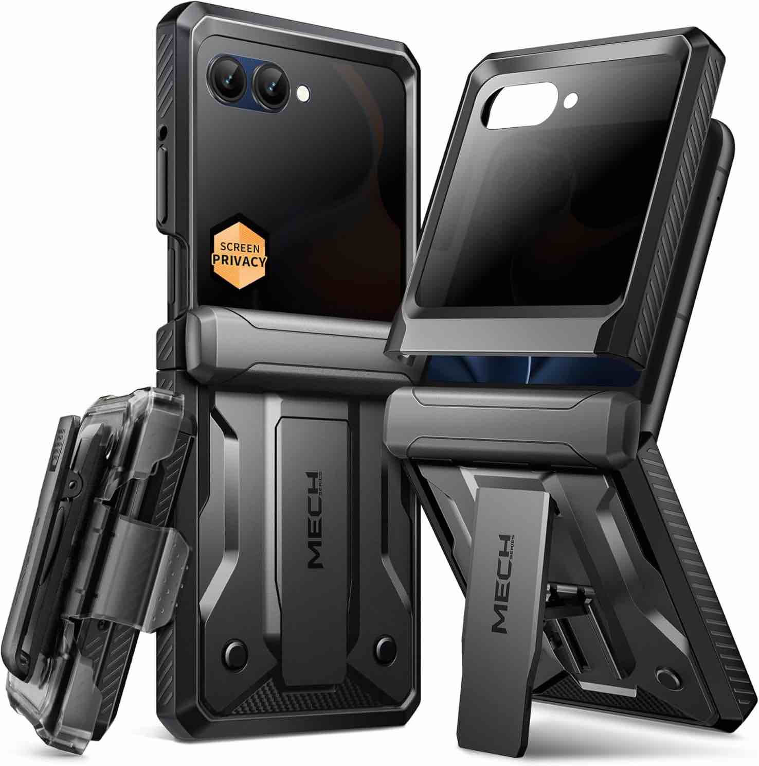 tongate for motorola razr 2026 case, razr 2025/2024 case, with privacy screen protector, [stand & belt-clip] [hinge protection cover] [anti-slip], full-body military grade protective, black