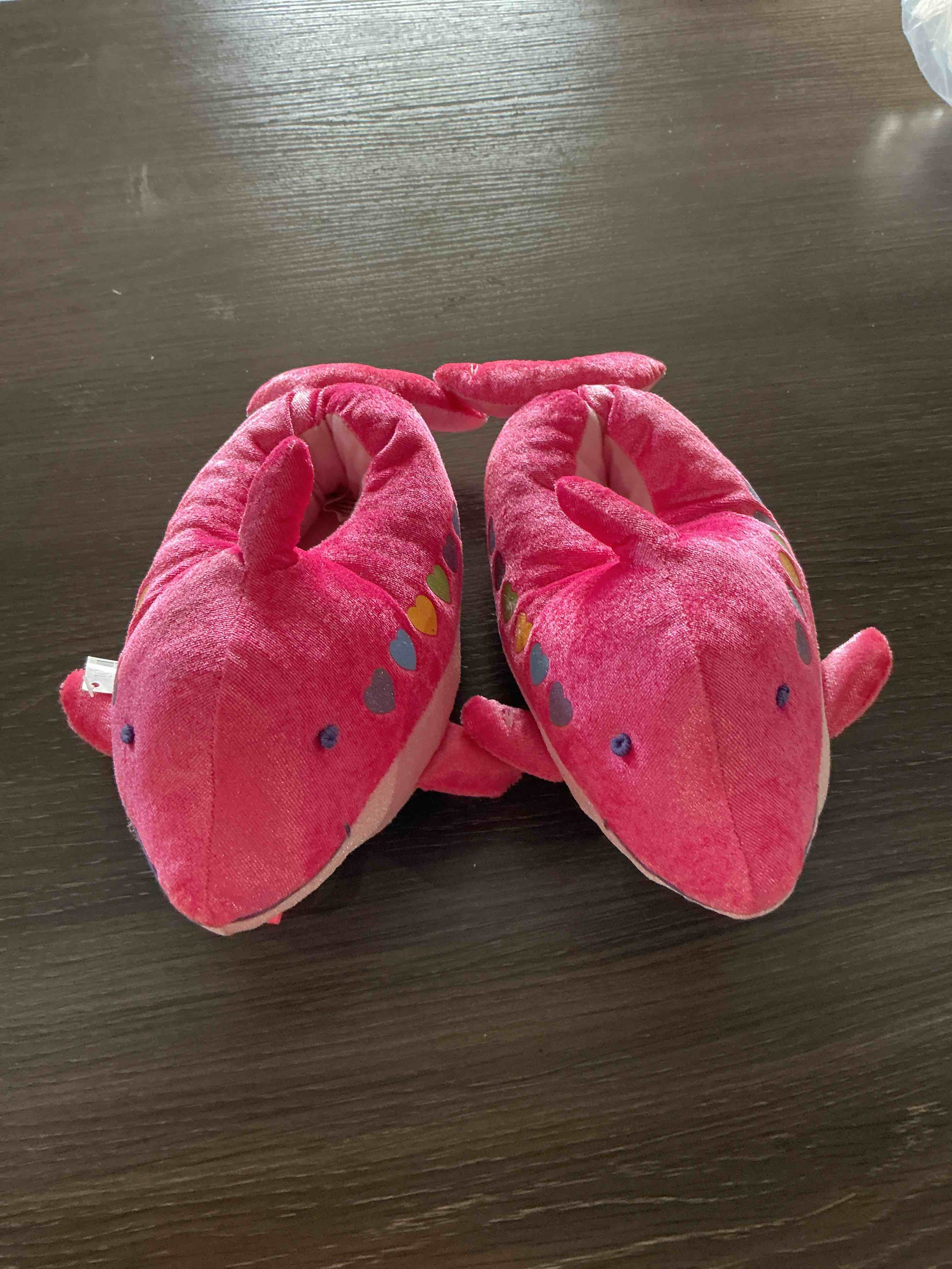 Condition photo showing As Is for seaworld pink dolphin plush house slippers