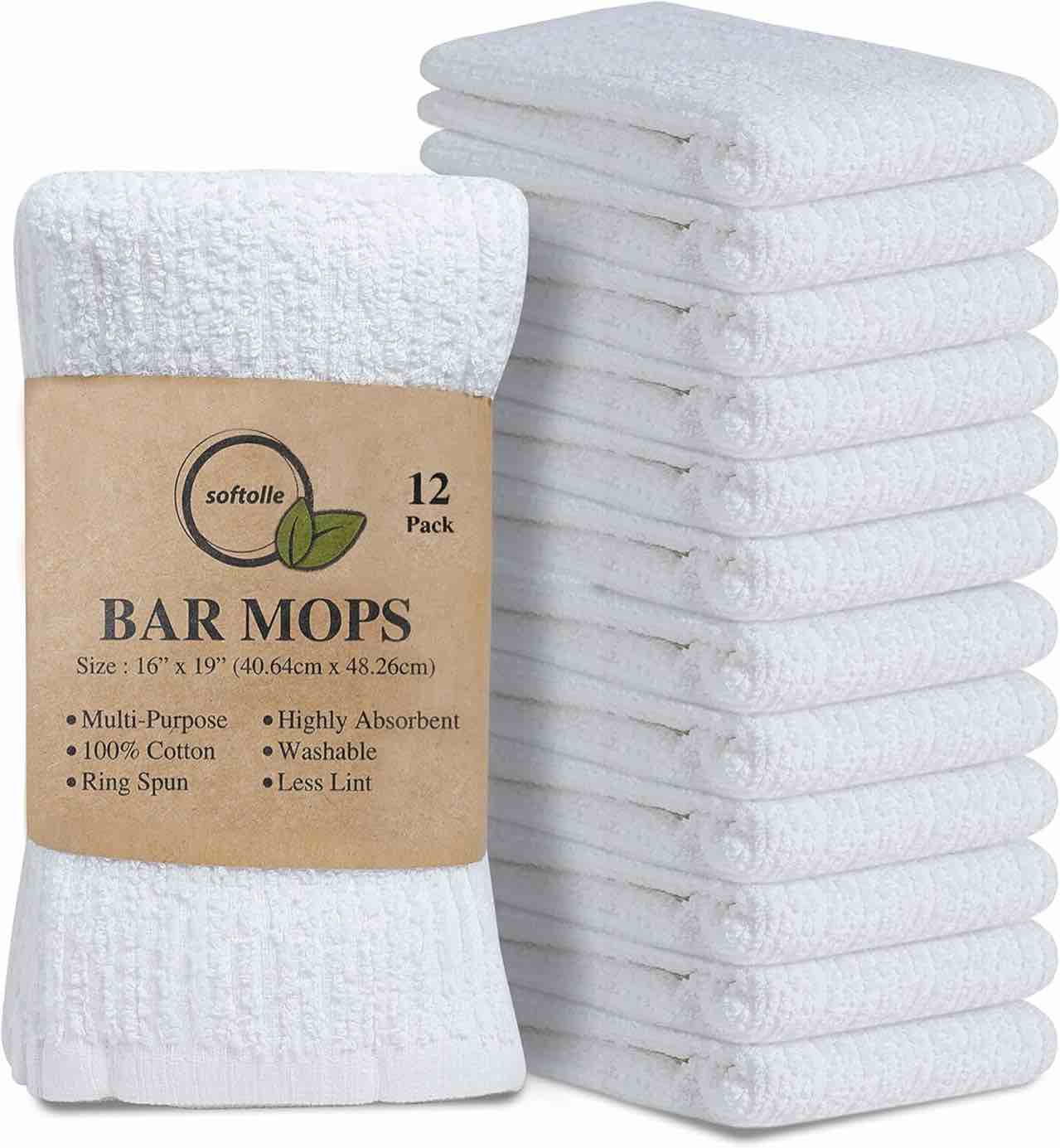 towels kitchen bar mops towels - 16 x 19 inches, 100% cotton super absorbent white bar towels, multi-purpose cleaning towels for home and kitchen bars