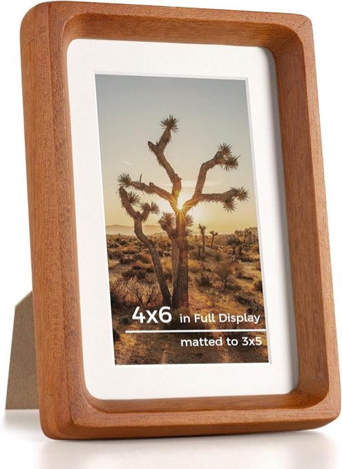 richfocus 4x6 picture frame usa-sourced natural teak solid wood photo frame handcrafted rounded corner wooden frame with real glass display photos 3x5 with mat or 4x6 without mat